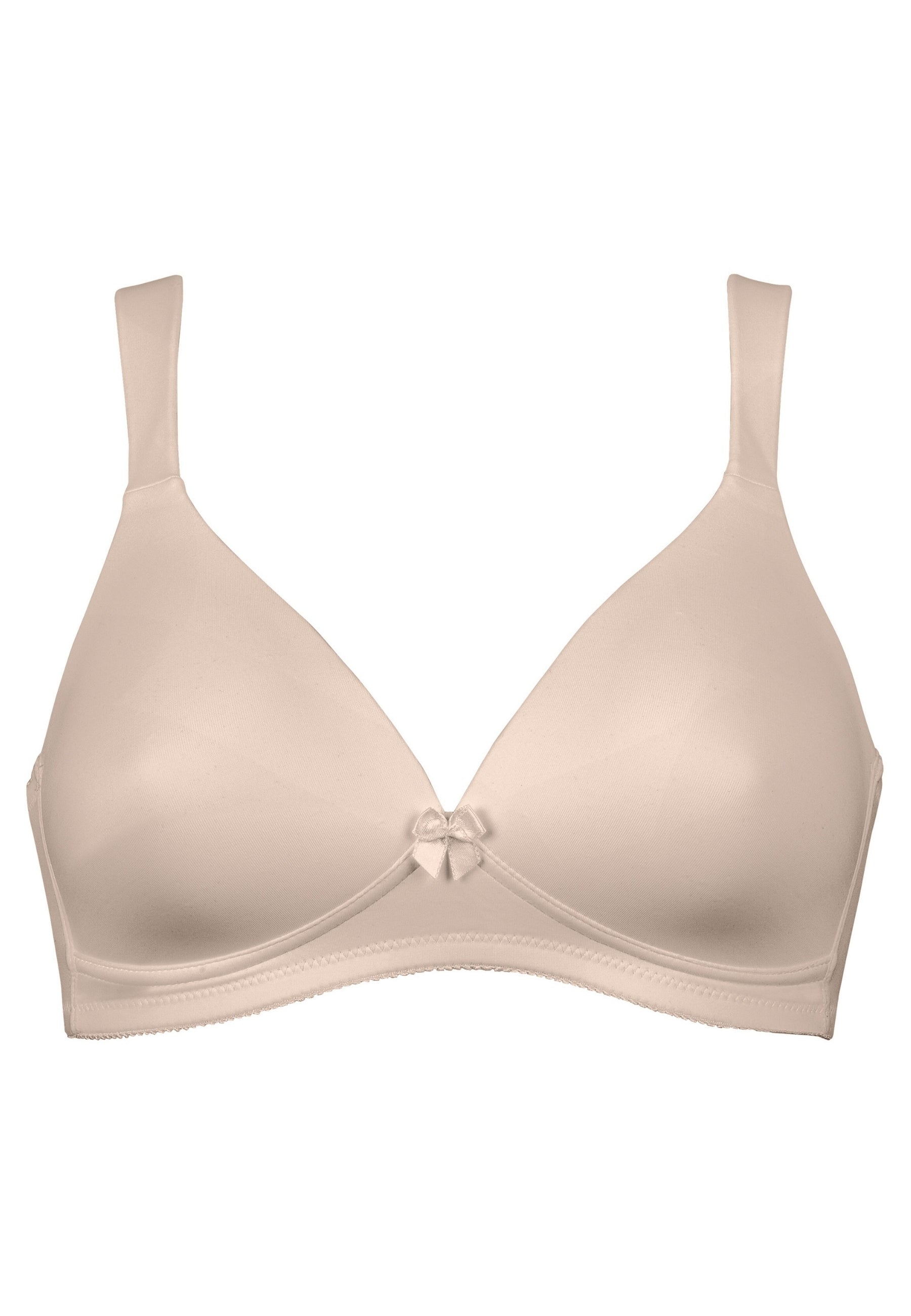 Voorzijde productafbeelding soft bh met brede bandjes in de kleur beige van het merk Naturana