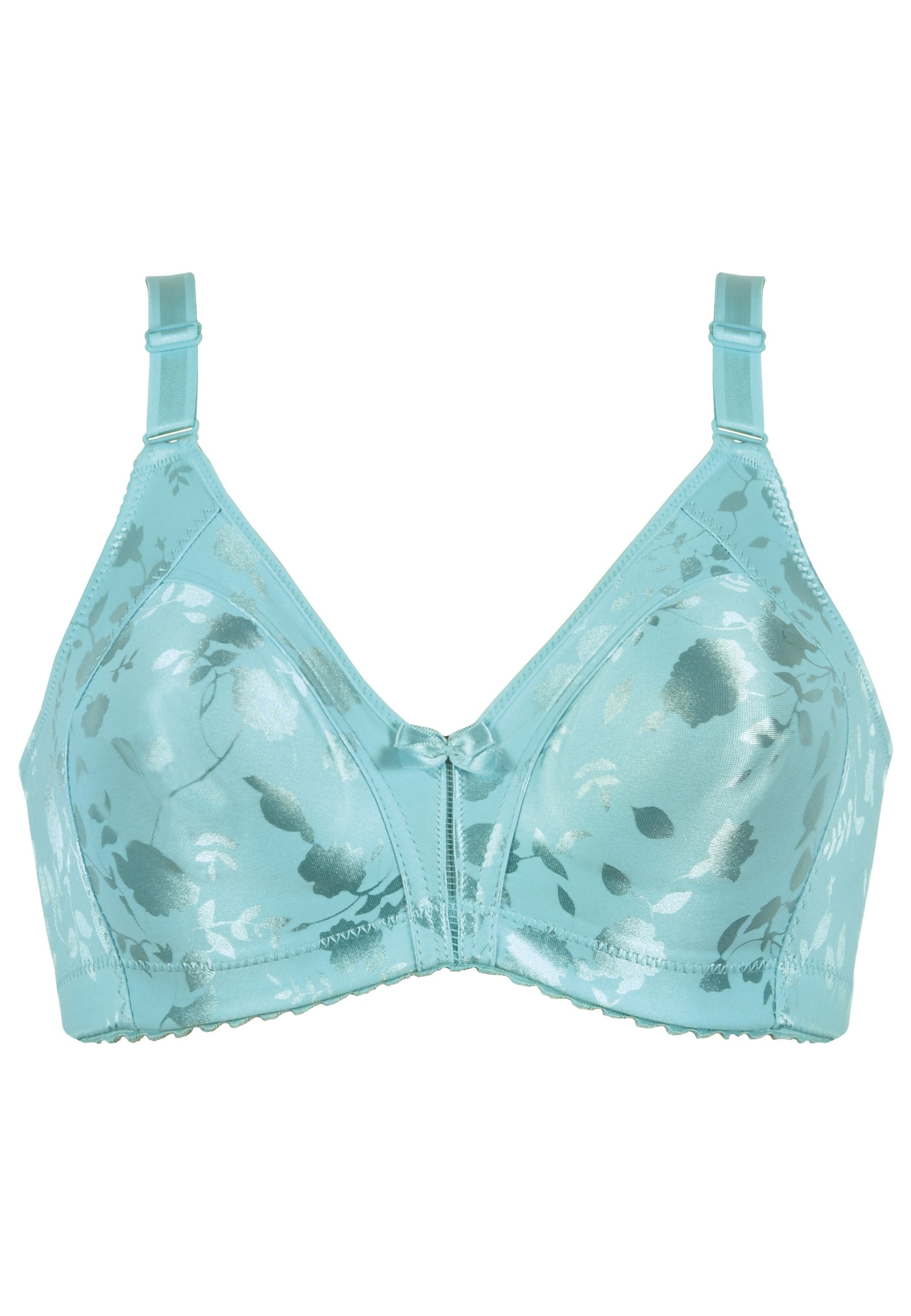 Voorzijde productafbeelding minimizer bh met bloemenpatroon in de kleur aquamarine van het merk Naturana