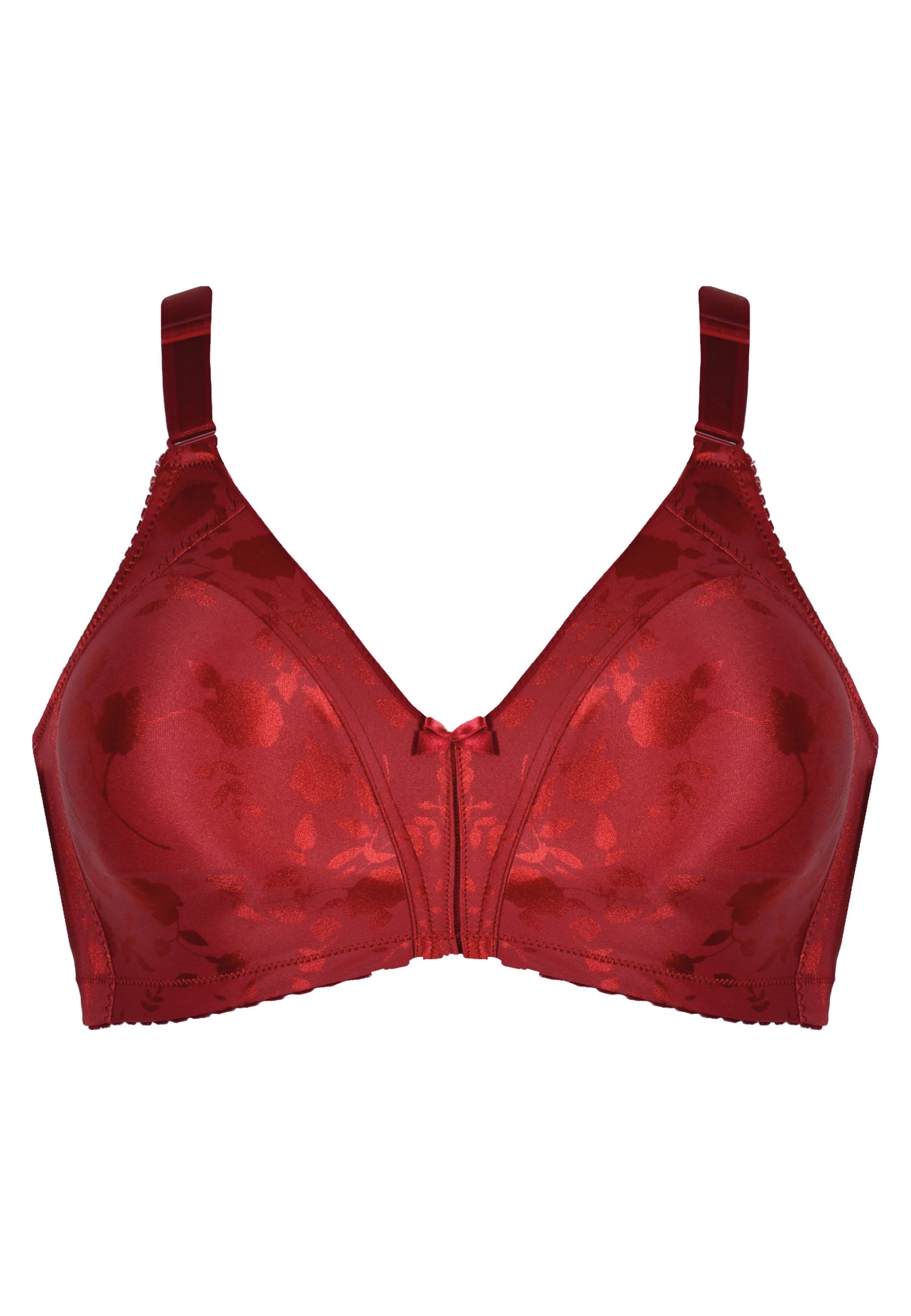Voorzijde productafbeelding minimizer bh met bloemenpatroon in de kleur deep claret van het merk Naturana