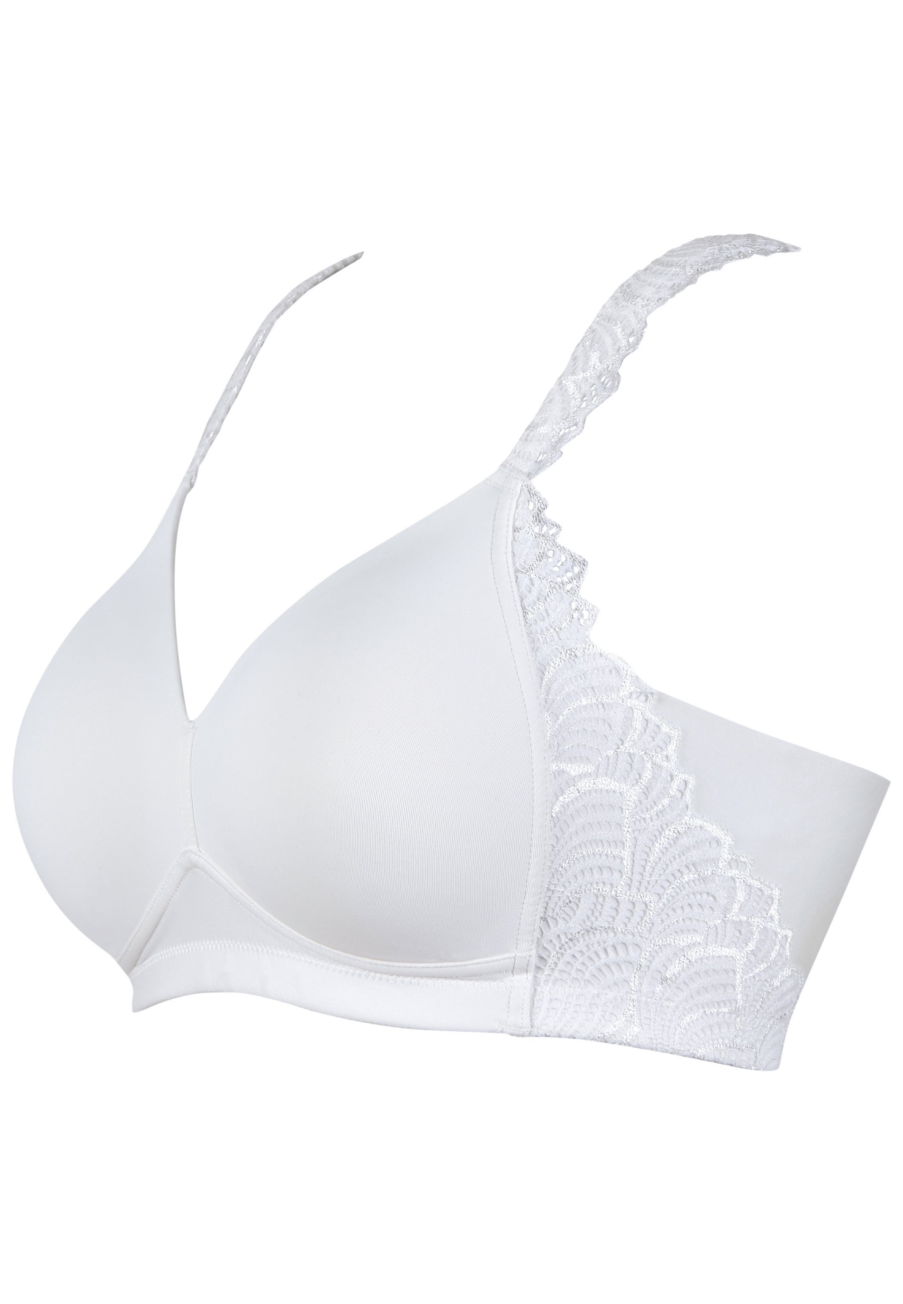 Zijde productafbeelding side smoother bh met gerecycled kant in de kleur ecru van het merk Naturana