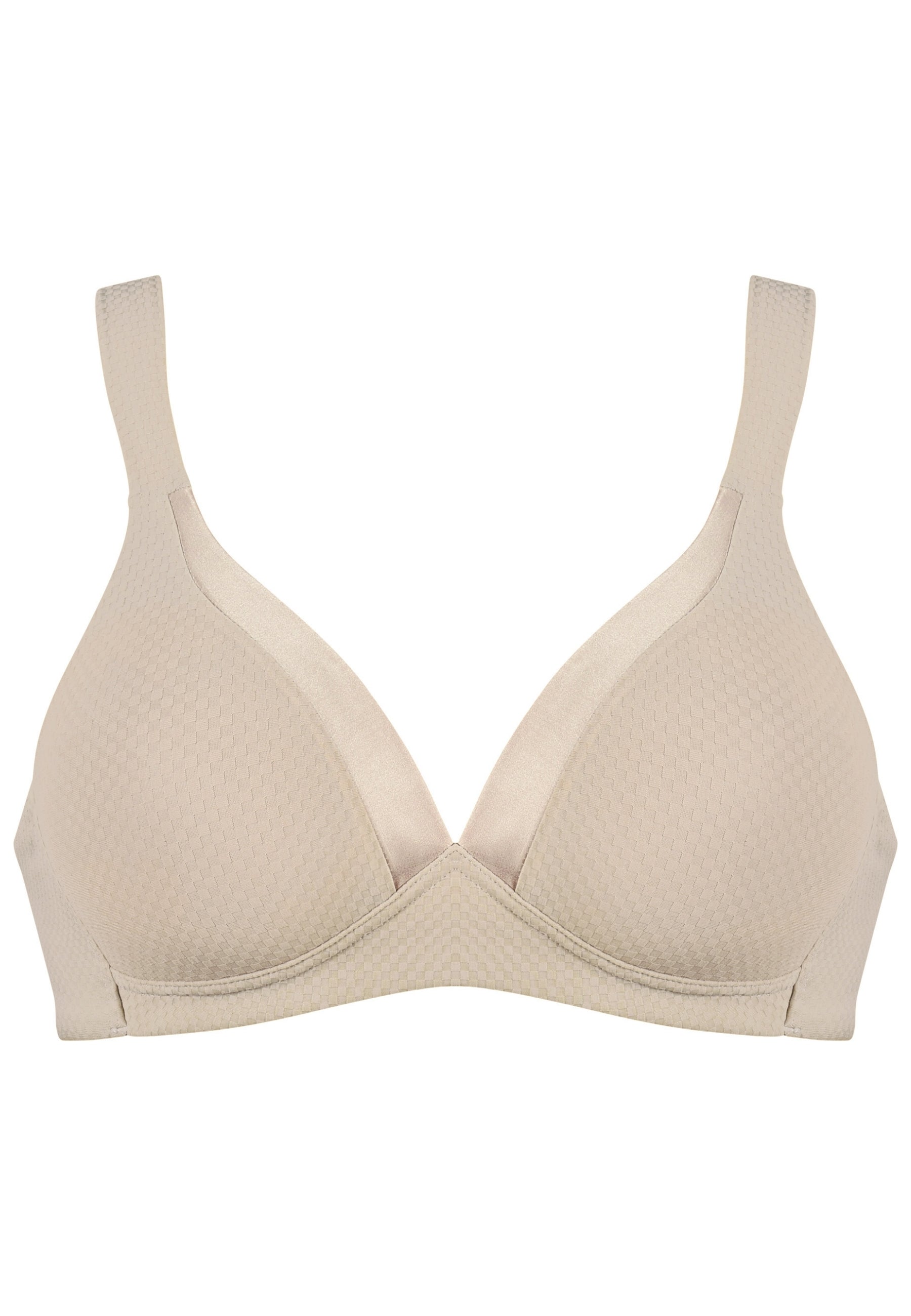 Voorzijde productafbeelding soft bh met glansband en patroon in de kleur beige van het merk Naturana