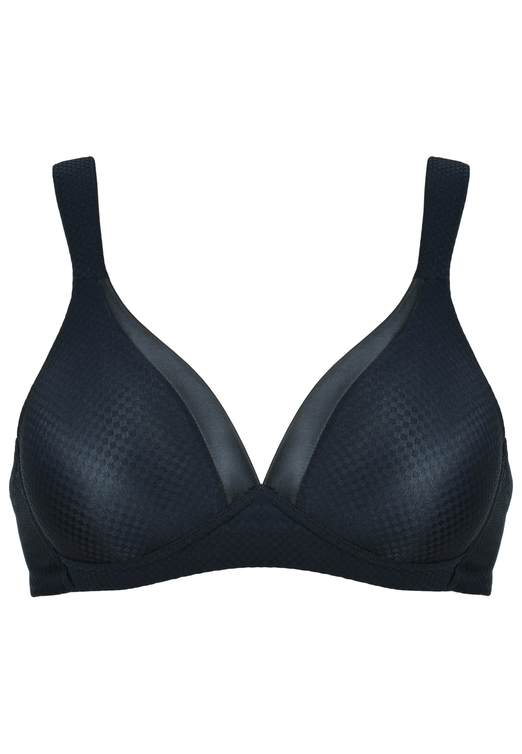 Voorzijde productafbeelding soft bh met glansband en patroon in de kleur zwart van het merk Naturana