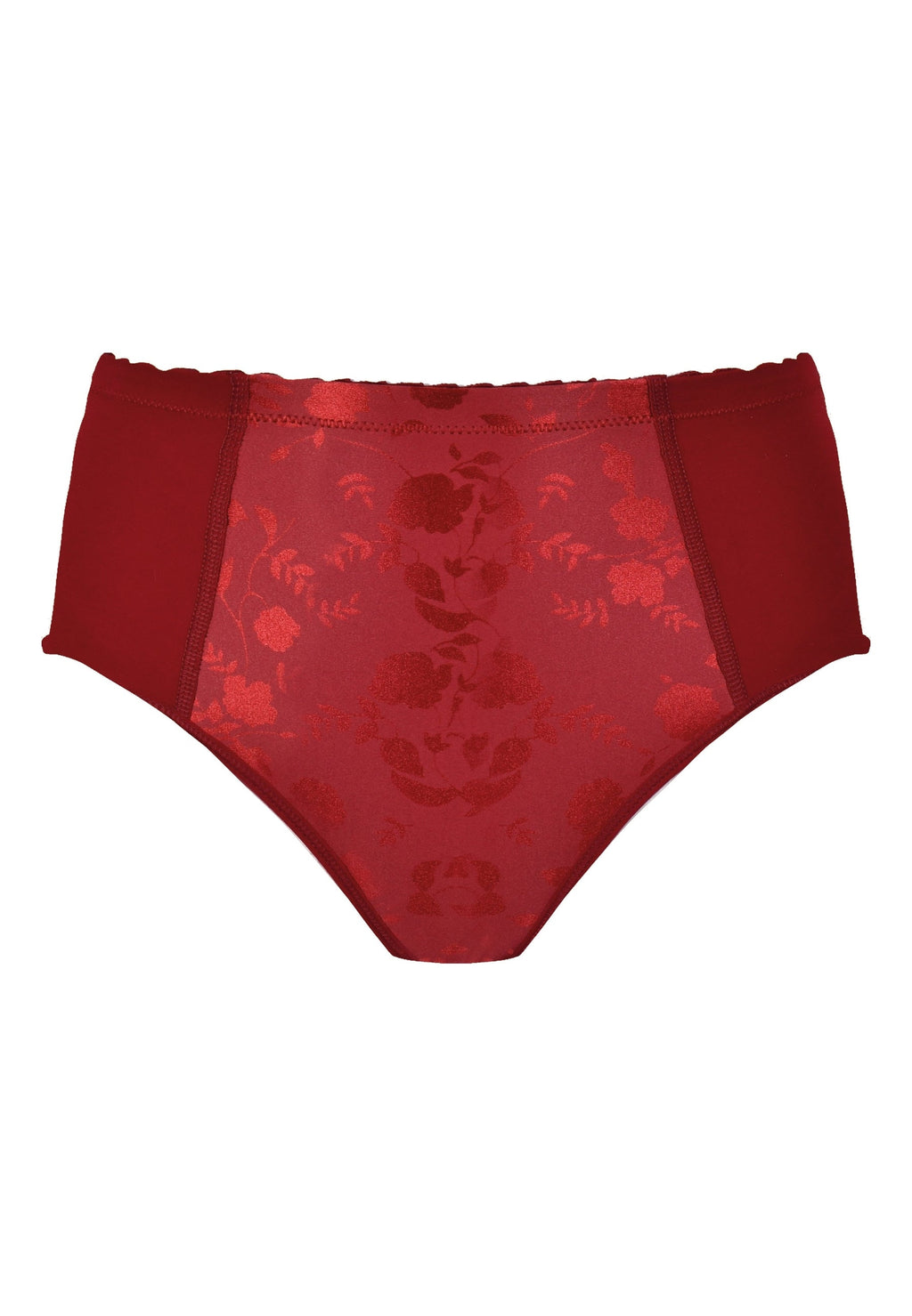 Voorzijde minimizer slip met bloemenpatroon in de kleur deep claret van het merk Naturana