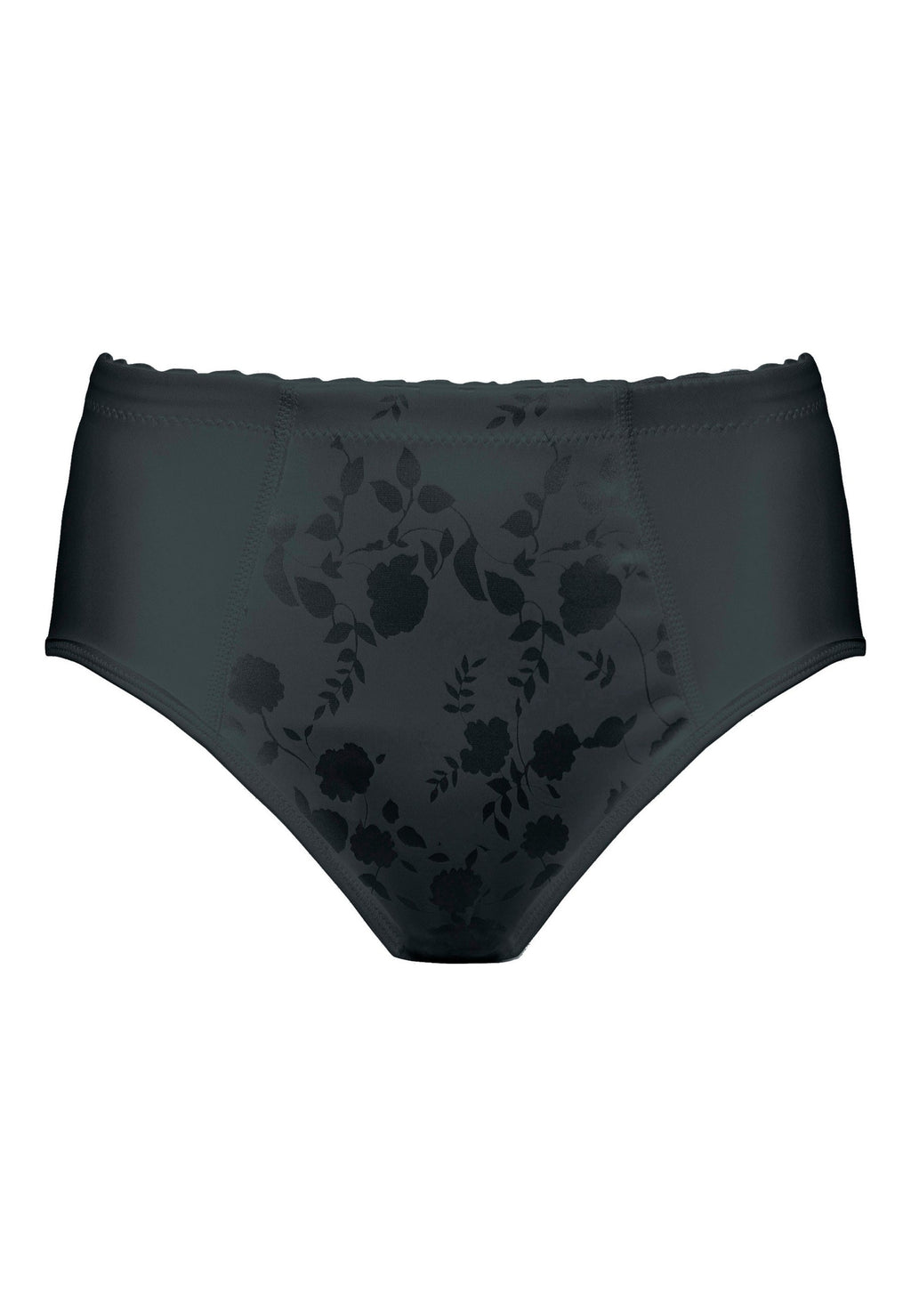 Voorzijde productafbeelding minimizer slip met bloemenpatroon in de kleur zwart van het merk Naturana