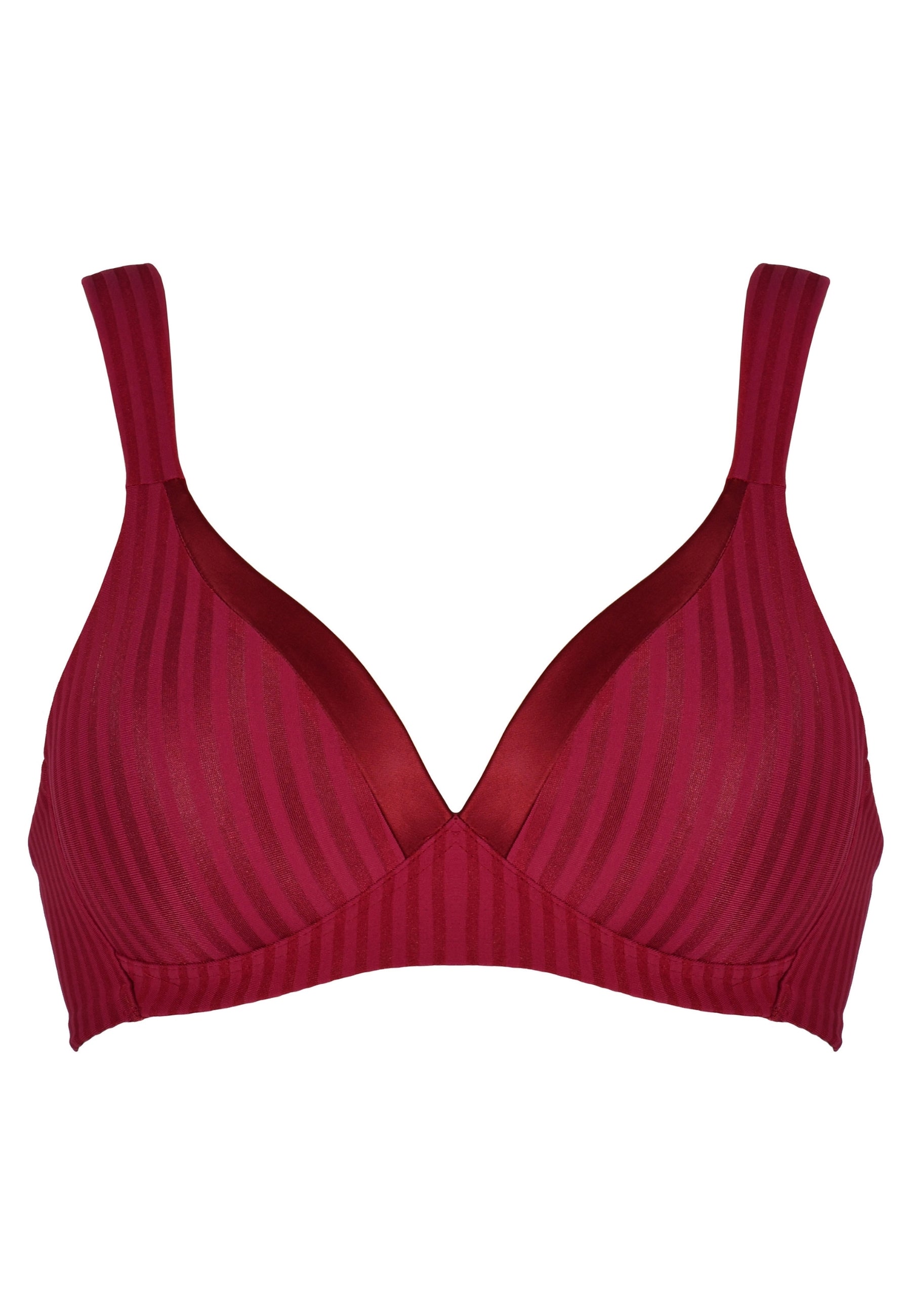 Voorzijde productafbeelding soft bh met strepen in de kleur burgundy van het merk Naturana