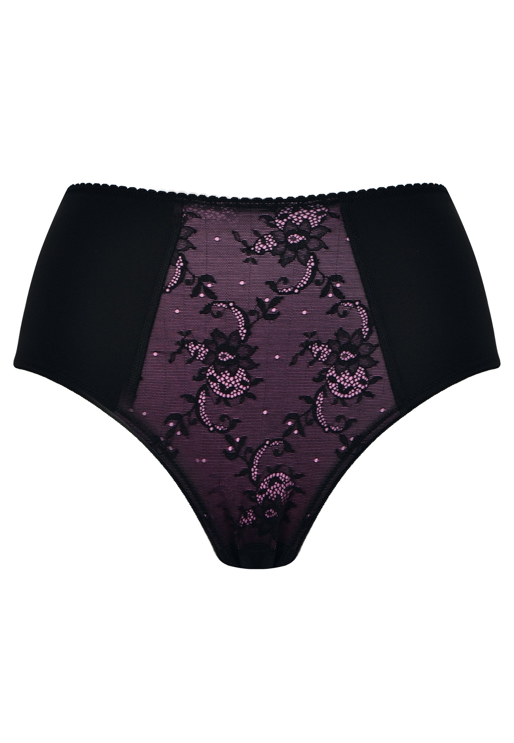 Voorzijde productafbeelding tailleslip met kant in de kleur zwart met fushia van het merk Naturana