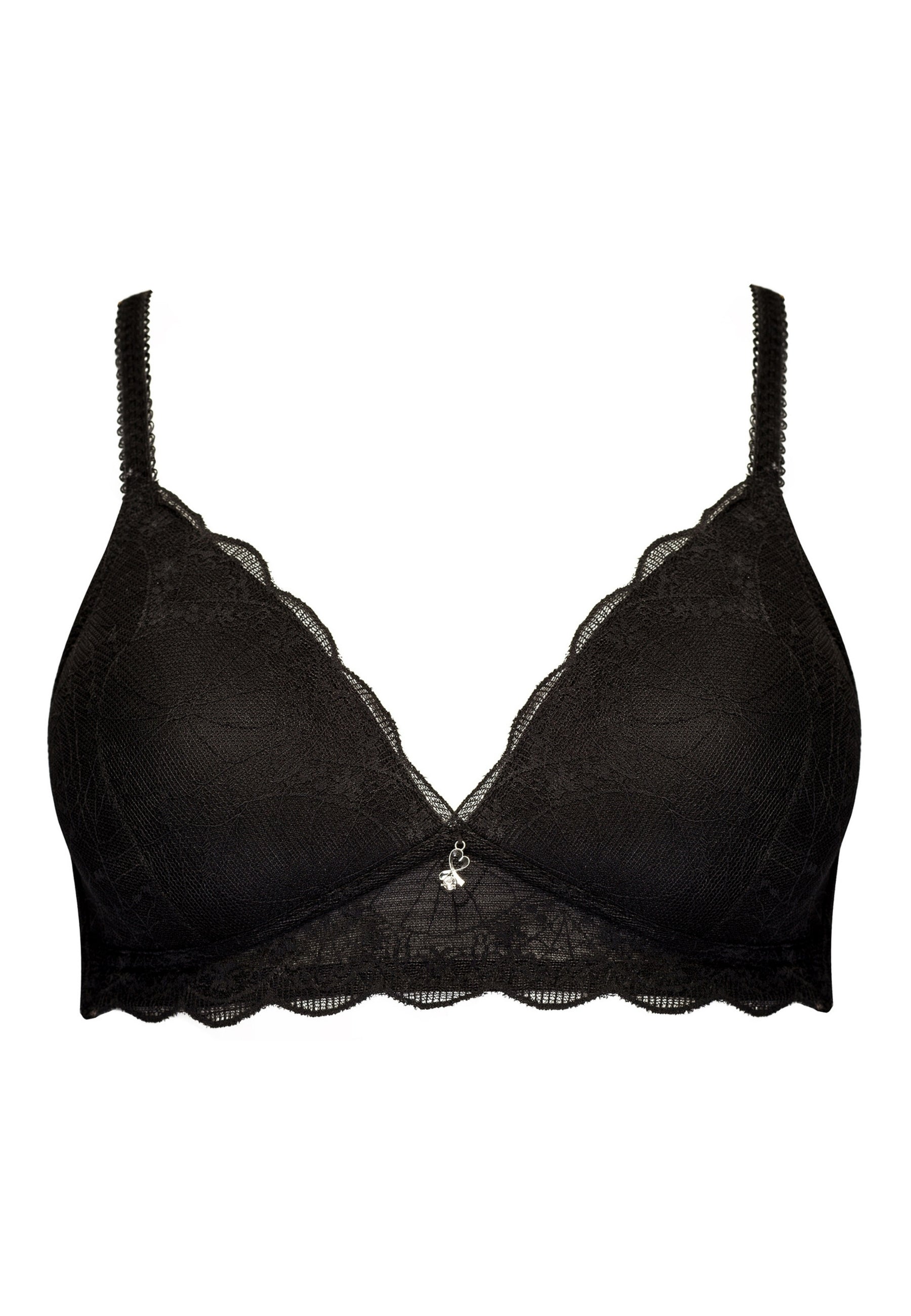 Voorzijde productafbeelding soft bh met kant in de kleur zwart van het merk Naturana