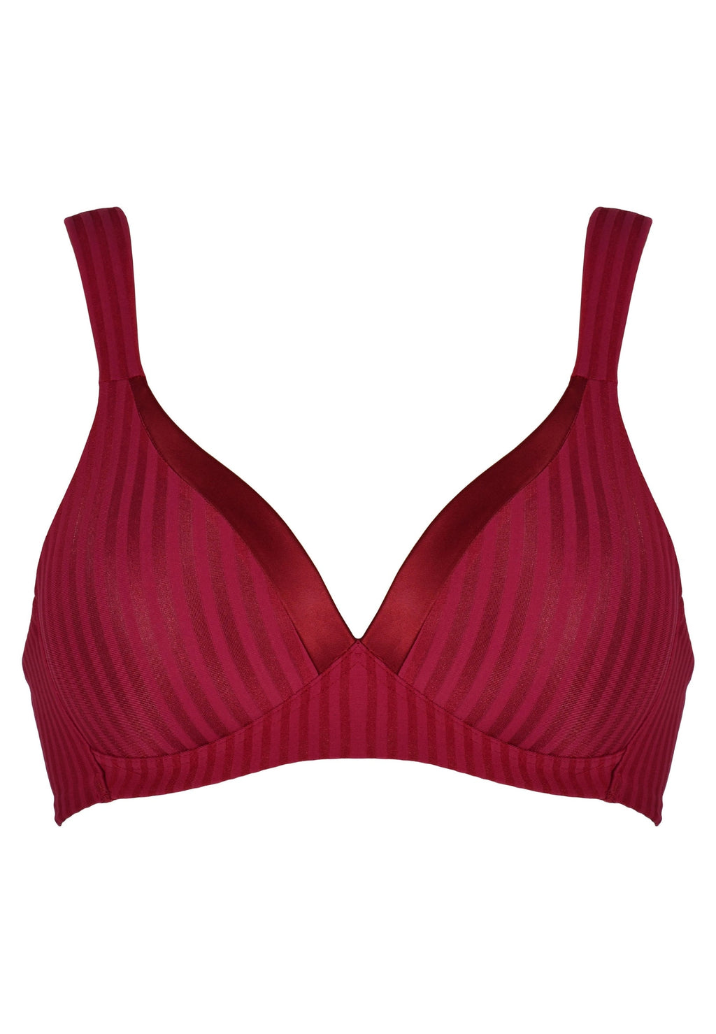 Voorzijde productafbeelding soft bh met strepen in de kleur burgundy van het merk Naturana