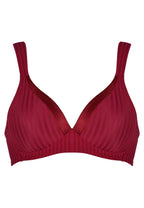 Voorzijde productafbeelding soft bh met strepen in de kleur burgundy van het merk Naturana