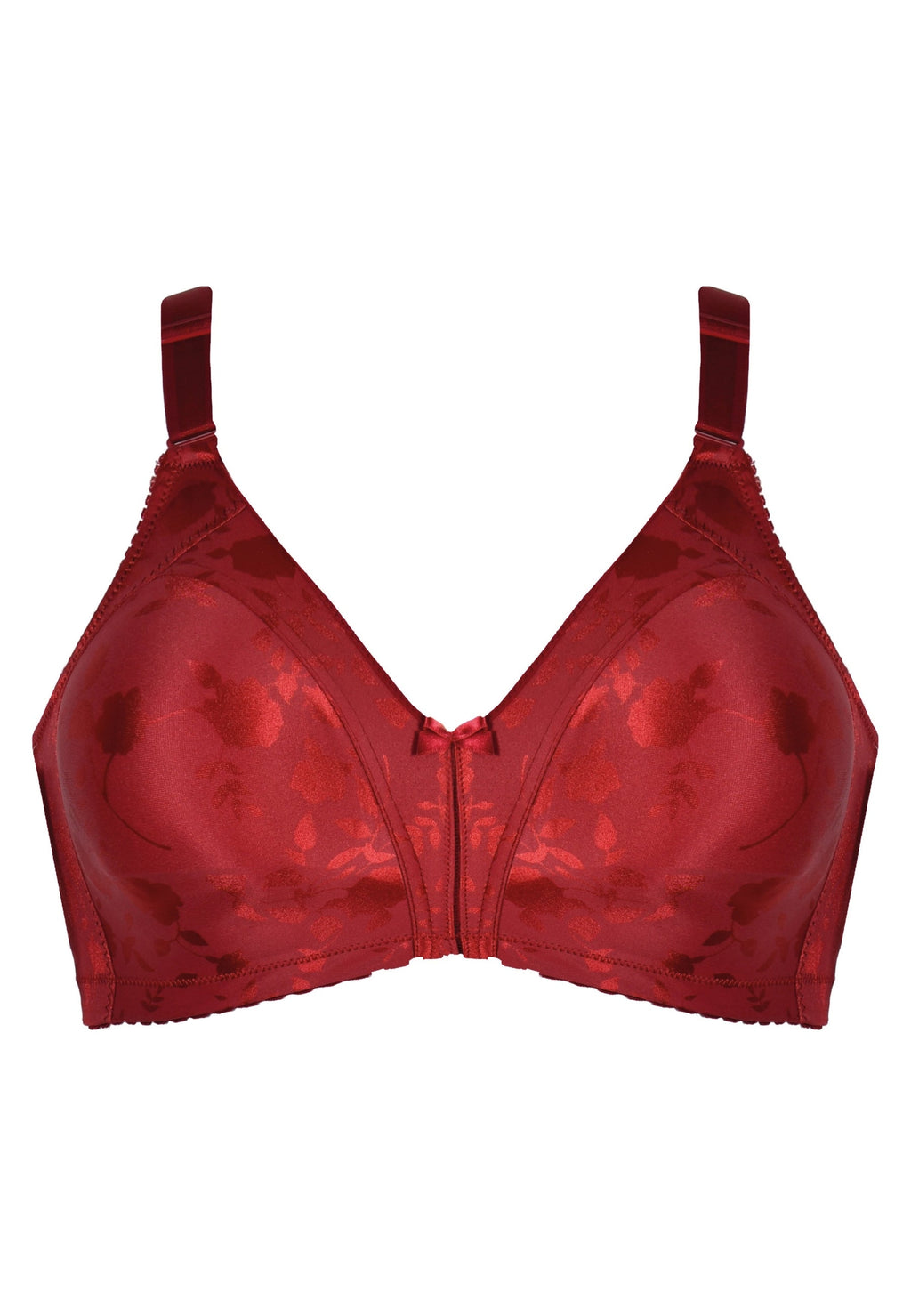Voorzijde productafbeelding minimizer bh met bloemenpatroon in de kleur deep claret van het merk Naturana