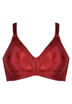 Voorzijde productafbeelding minimizer bh met bloemenpatroon in de kleur deep claret van het merk Naturana
