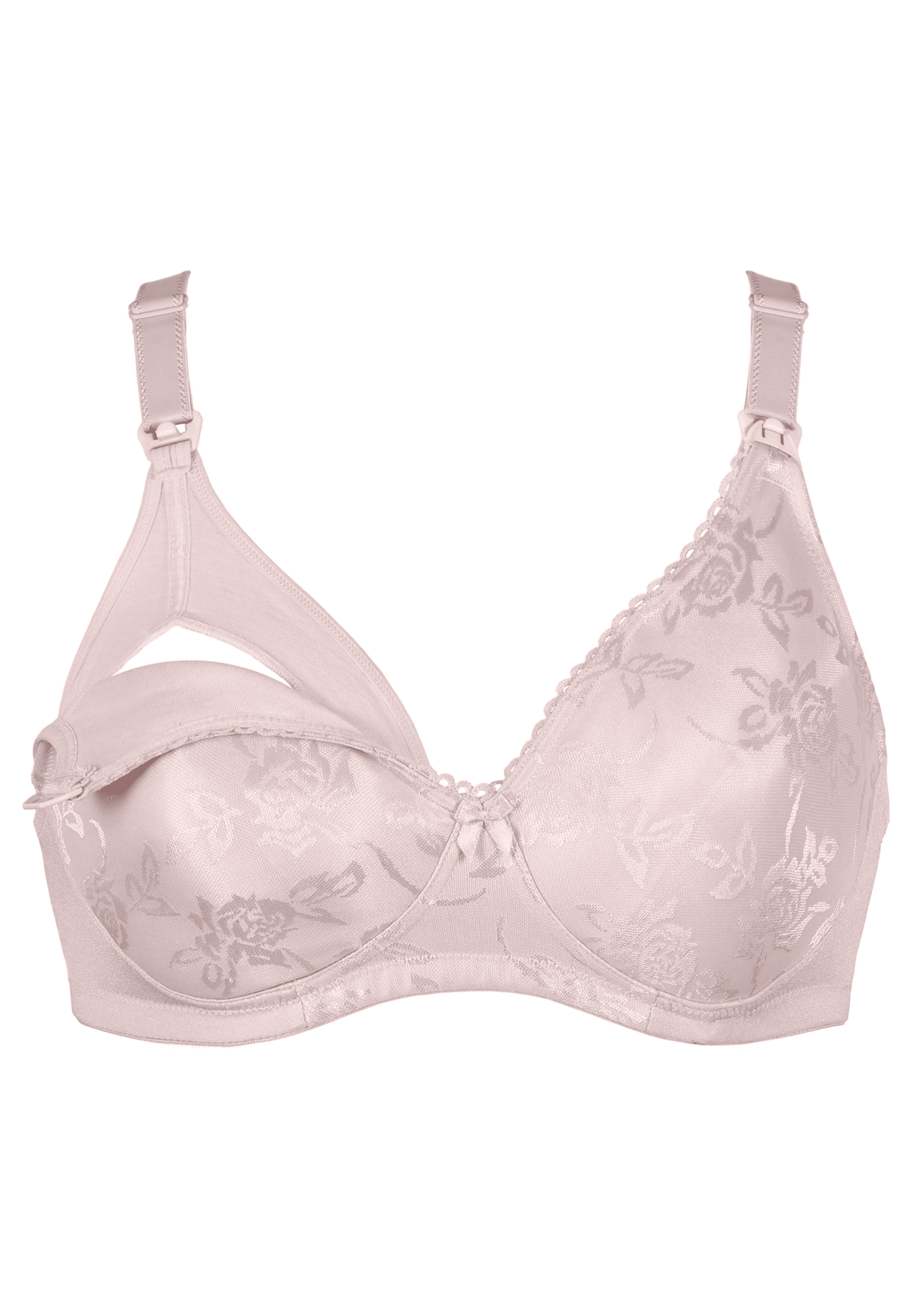 Voorzijde productafbeelding voedingsbh met bloemenpatroon in de kleur rose powder van het merk Naturana