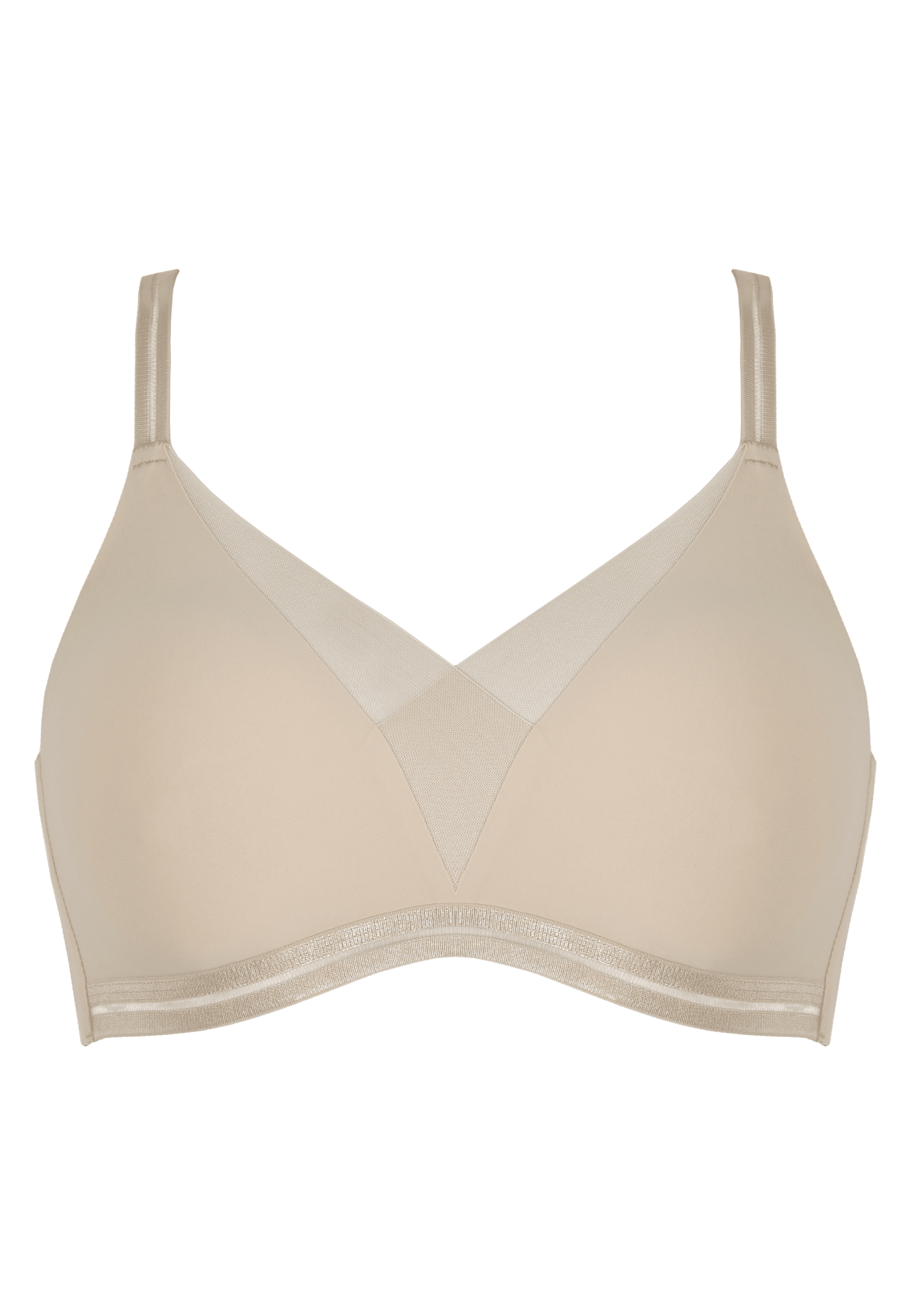 Voorzijde productafbeelding soft bh met mesh detail in de kleur beige van het merk Naturana