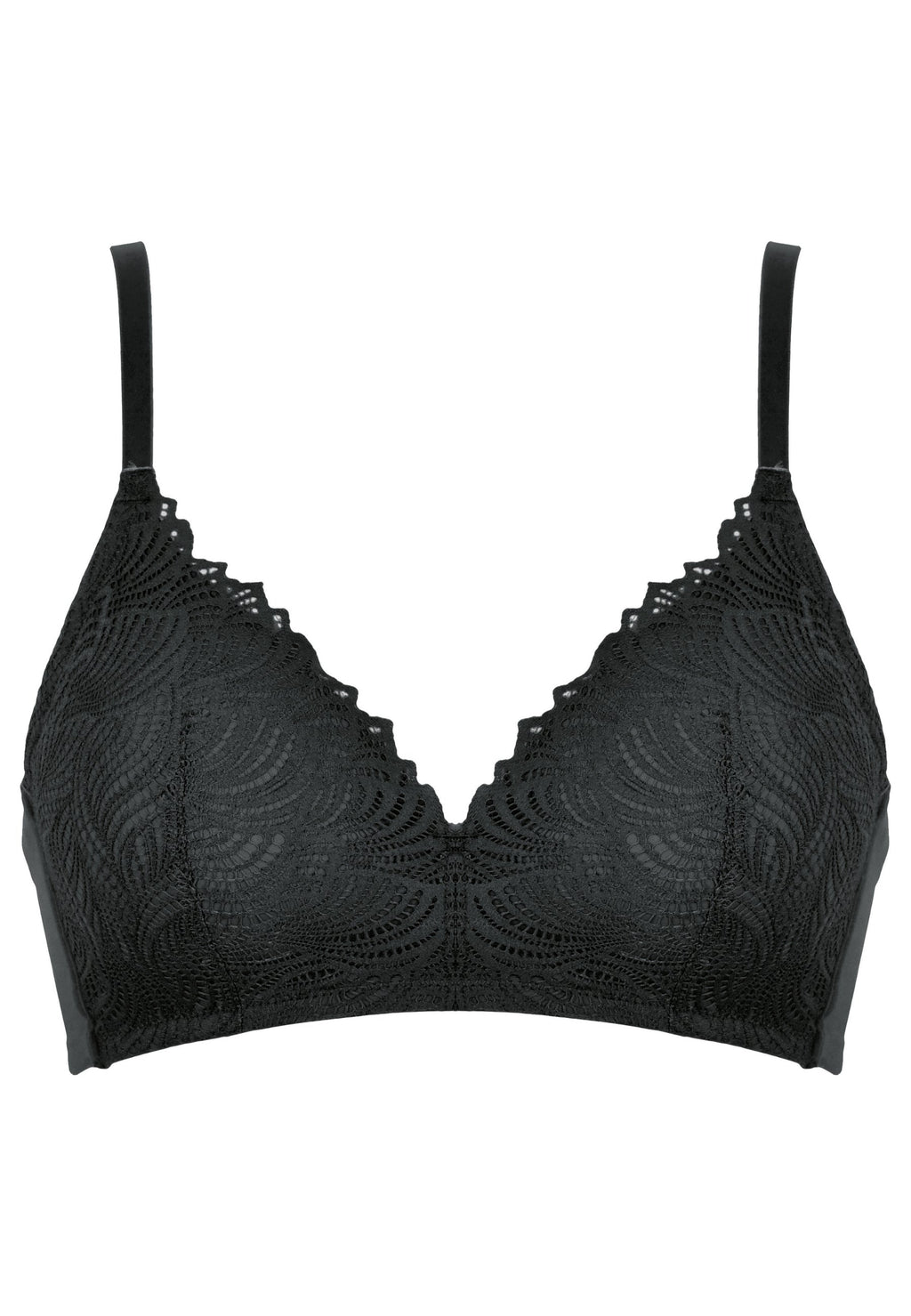 Voorzijde productafbeelding voorgevormde soft bh met gerecycled kant in de kleur zwart van het merk Naturana