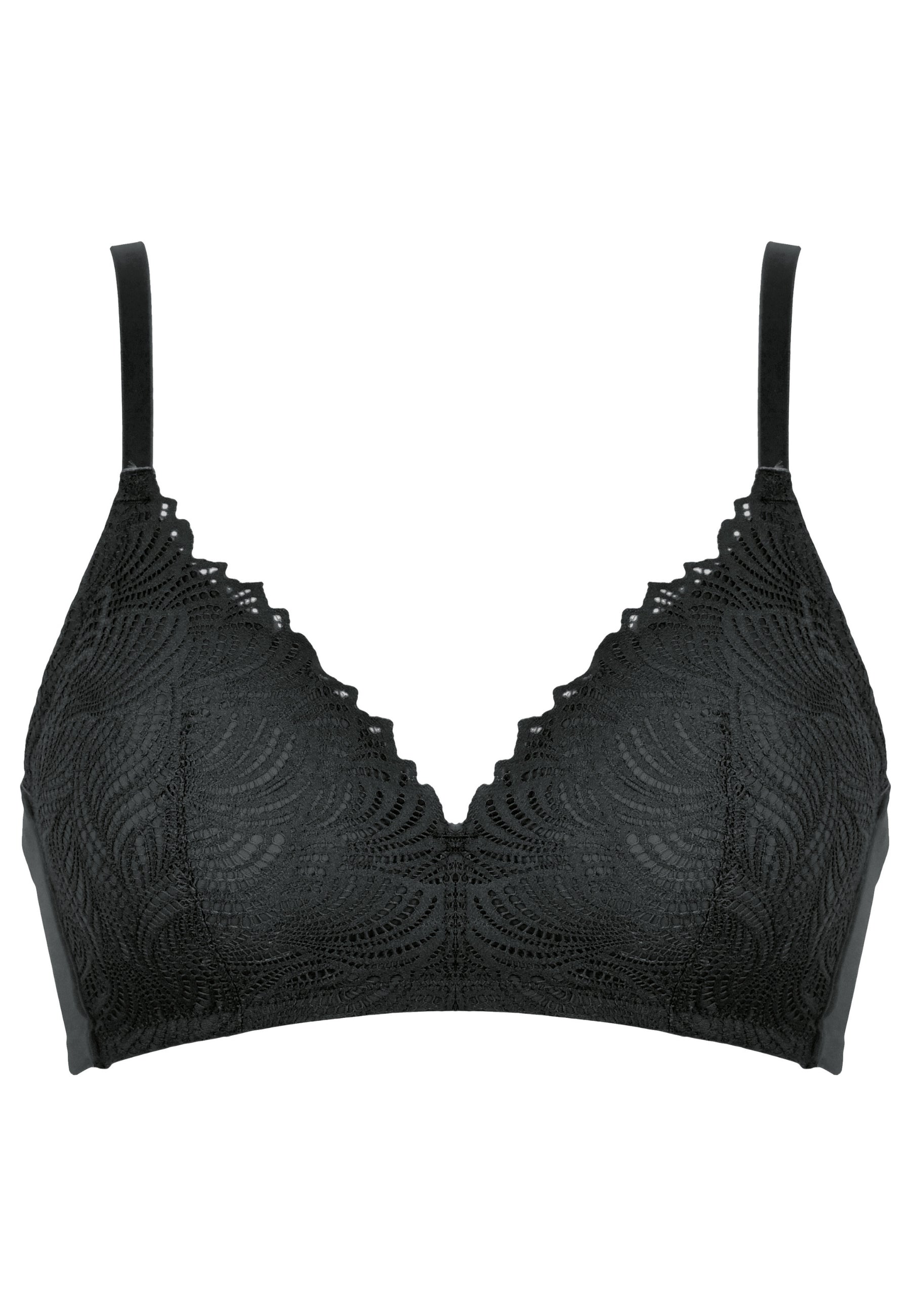 Voorzijde productafbeelding voorgevormde soft bh met gerecycled kant in de kleur zwart van het merk Naturana