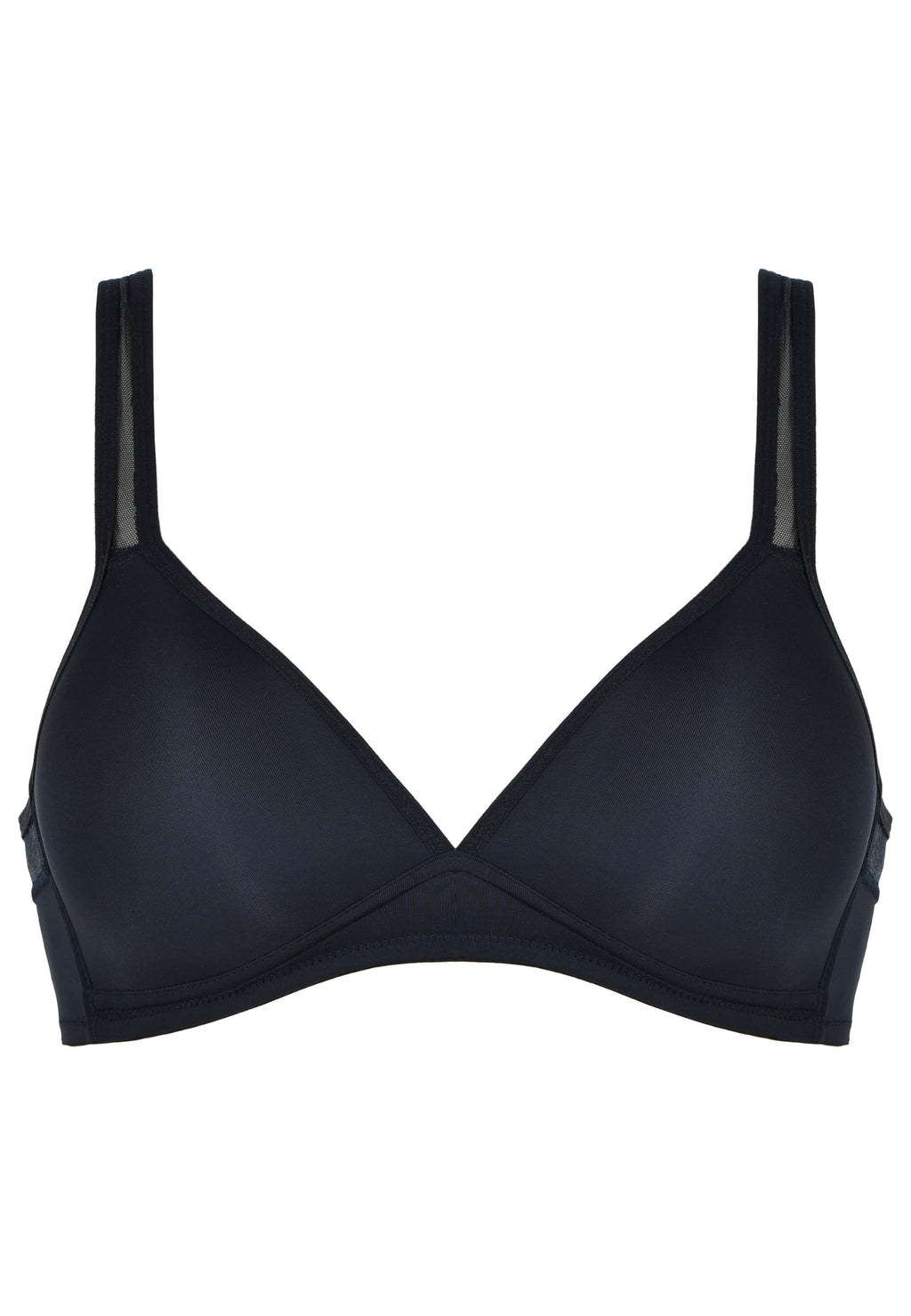 Voorzijde soft bh met mesh bandjes in de kleur zwart van het merk Naturana