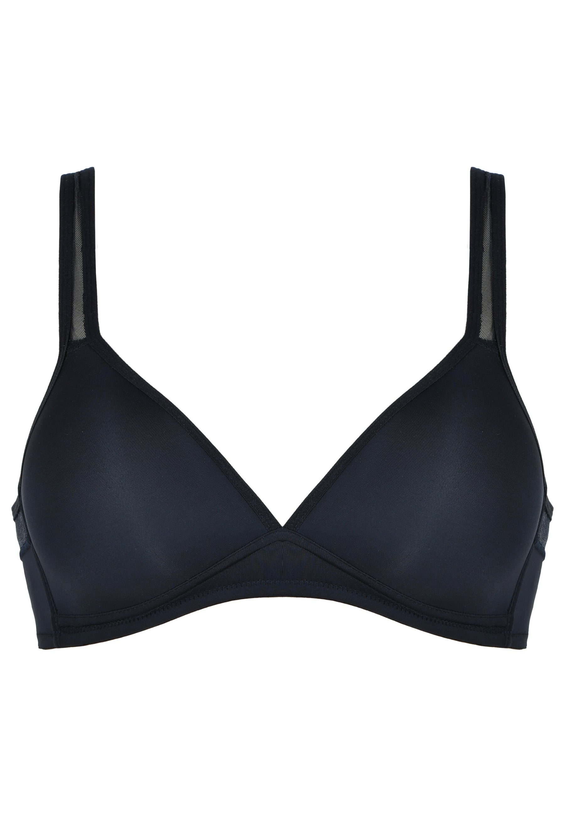 Voorzijde soft bh met mesh bandjes in de kleur zwart van het merk Naturana
