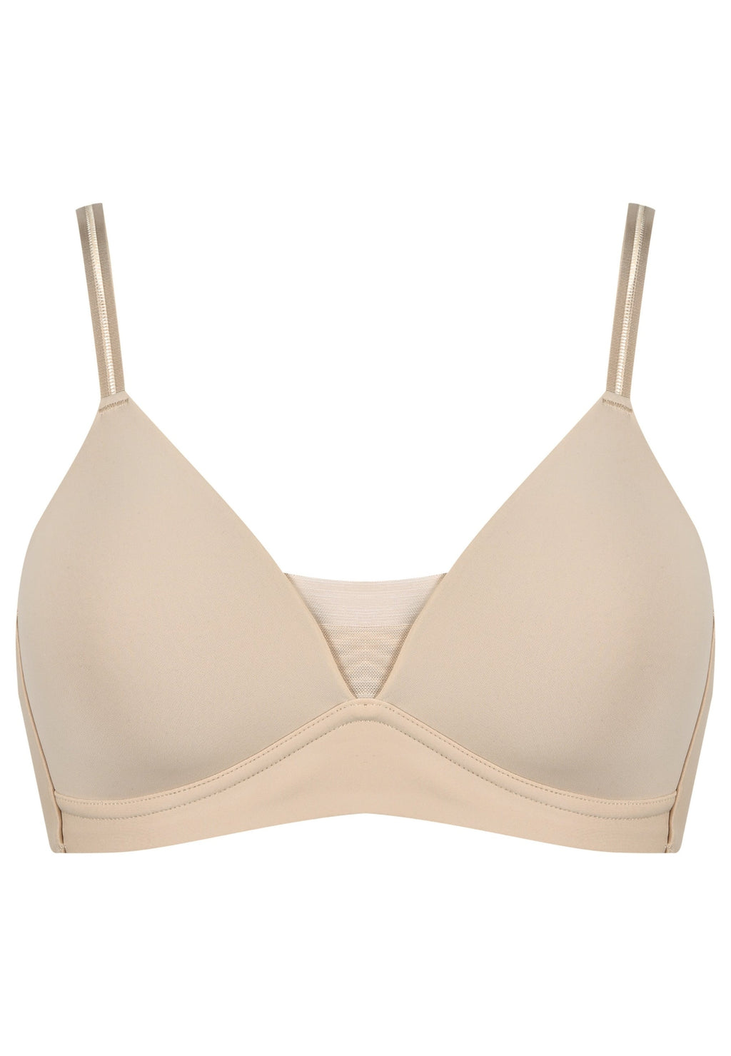 Voorzijde productafbeelding voorgevormde soft bh met mesh detail in de kleur beige van het merk Naturana 