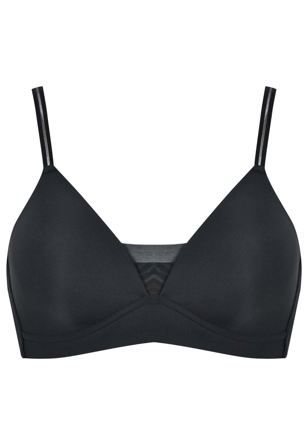 Voorzijde productafbeelding voorgevormde soft bh met mesh detail in de kleur zwart van het merk Naturana 