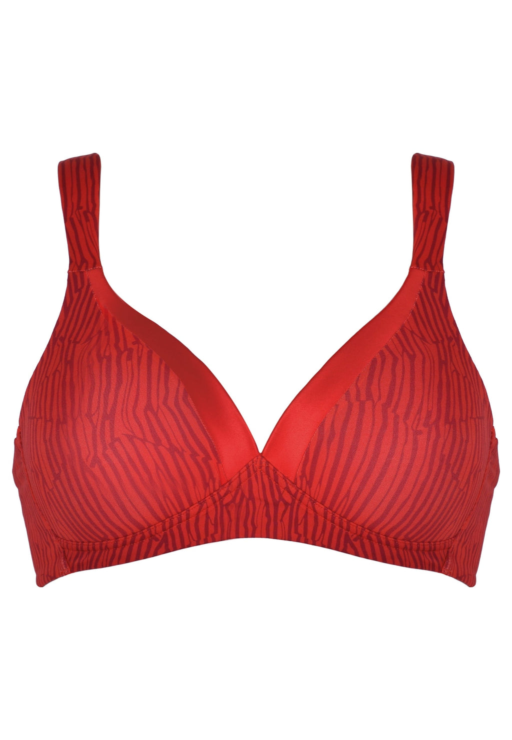 Voorzijde productafbeelding soft bh met glansband in de kleur negroni print van het merk Naturana