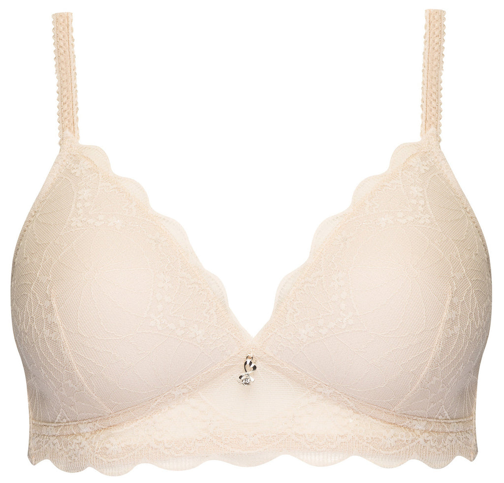 Voorzijde soft bh net kant in de kleur beige van het merk Naturana