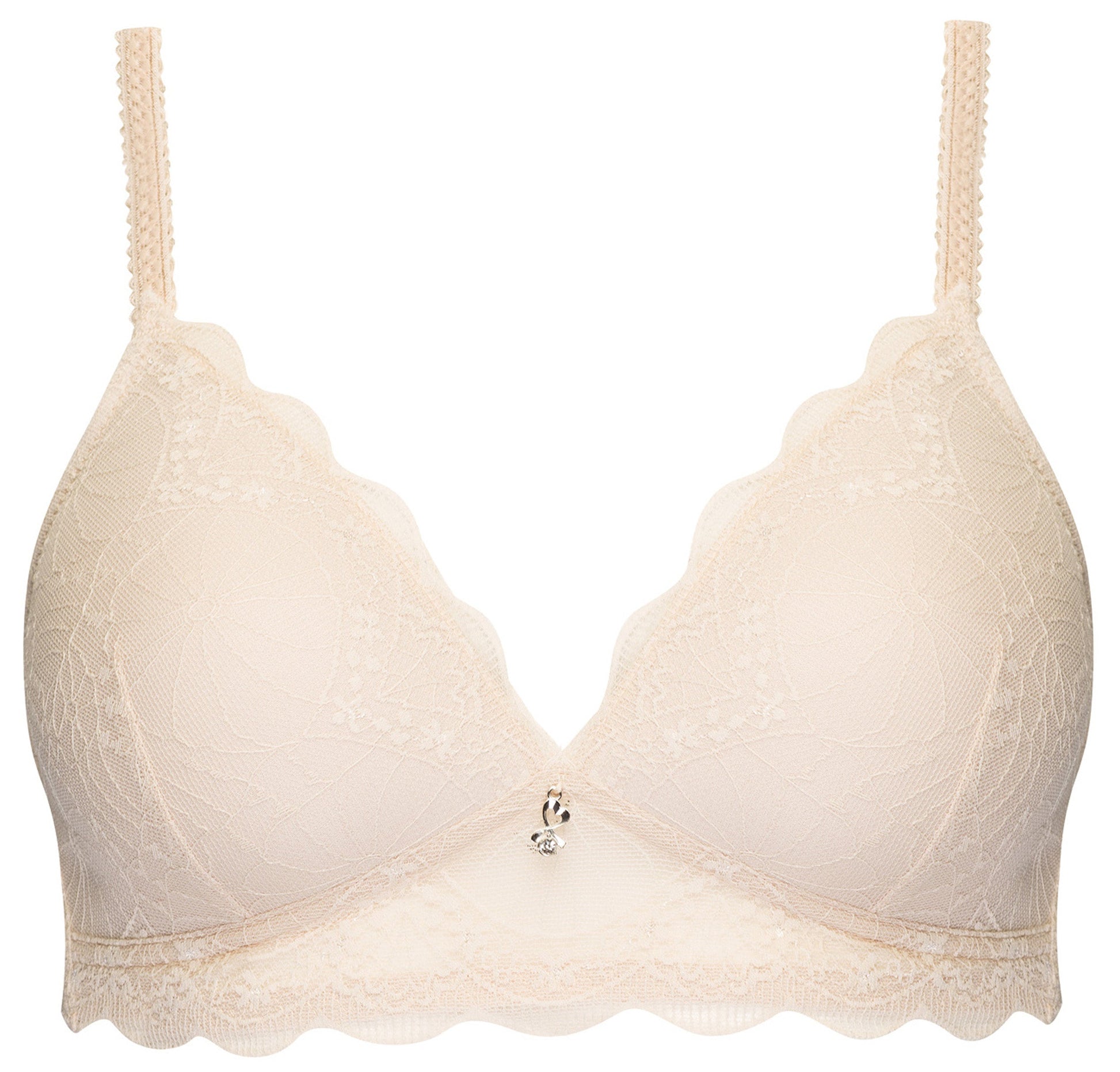 Voorzijde soft bh net kant in de kleur beige van het merk Naturana