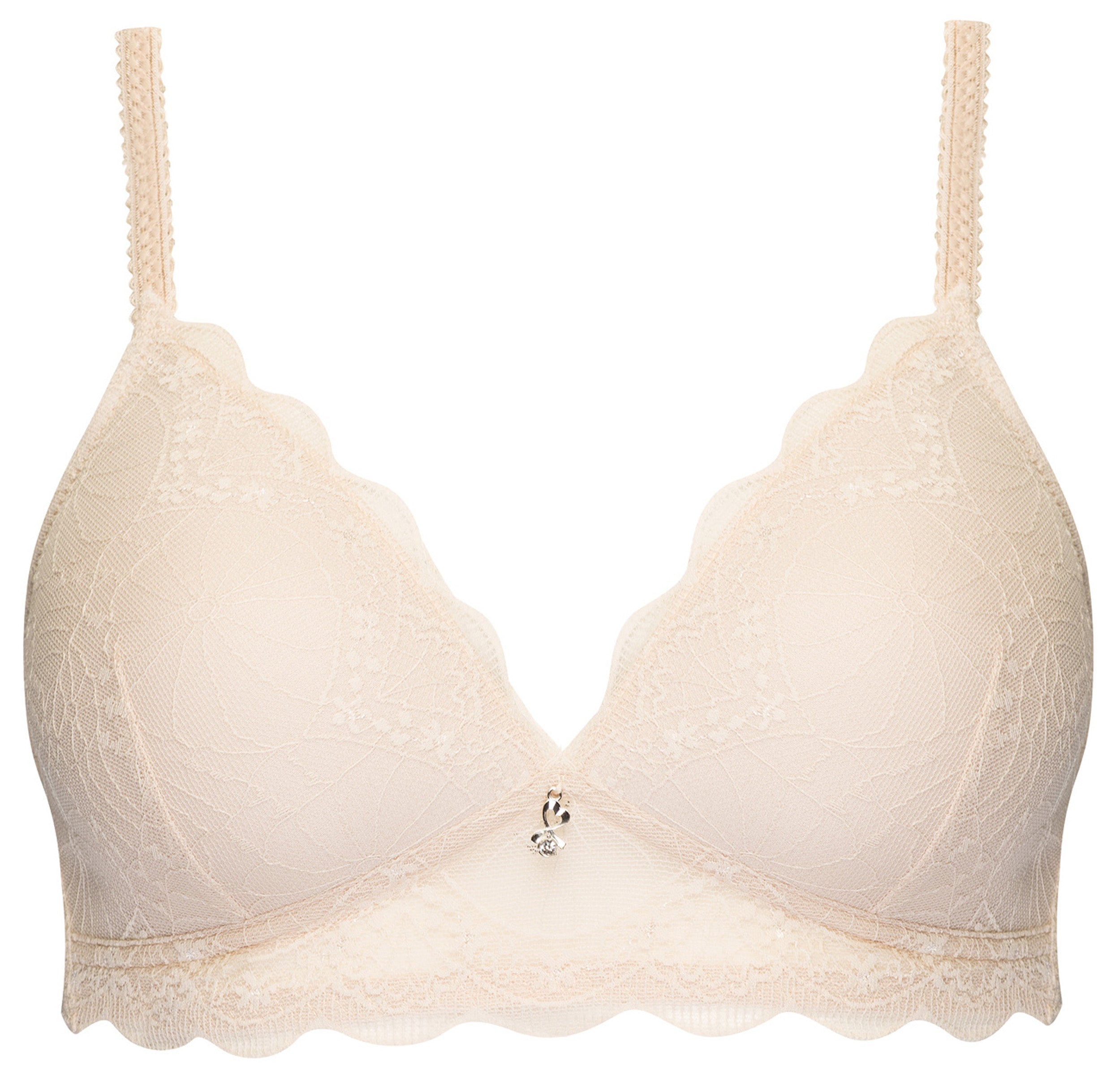 Voorzijde soft bh net kant in de kleur beige van het merk Naturana