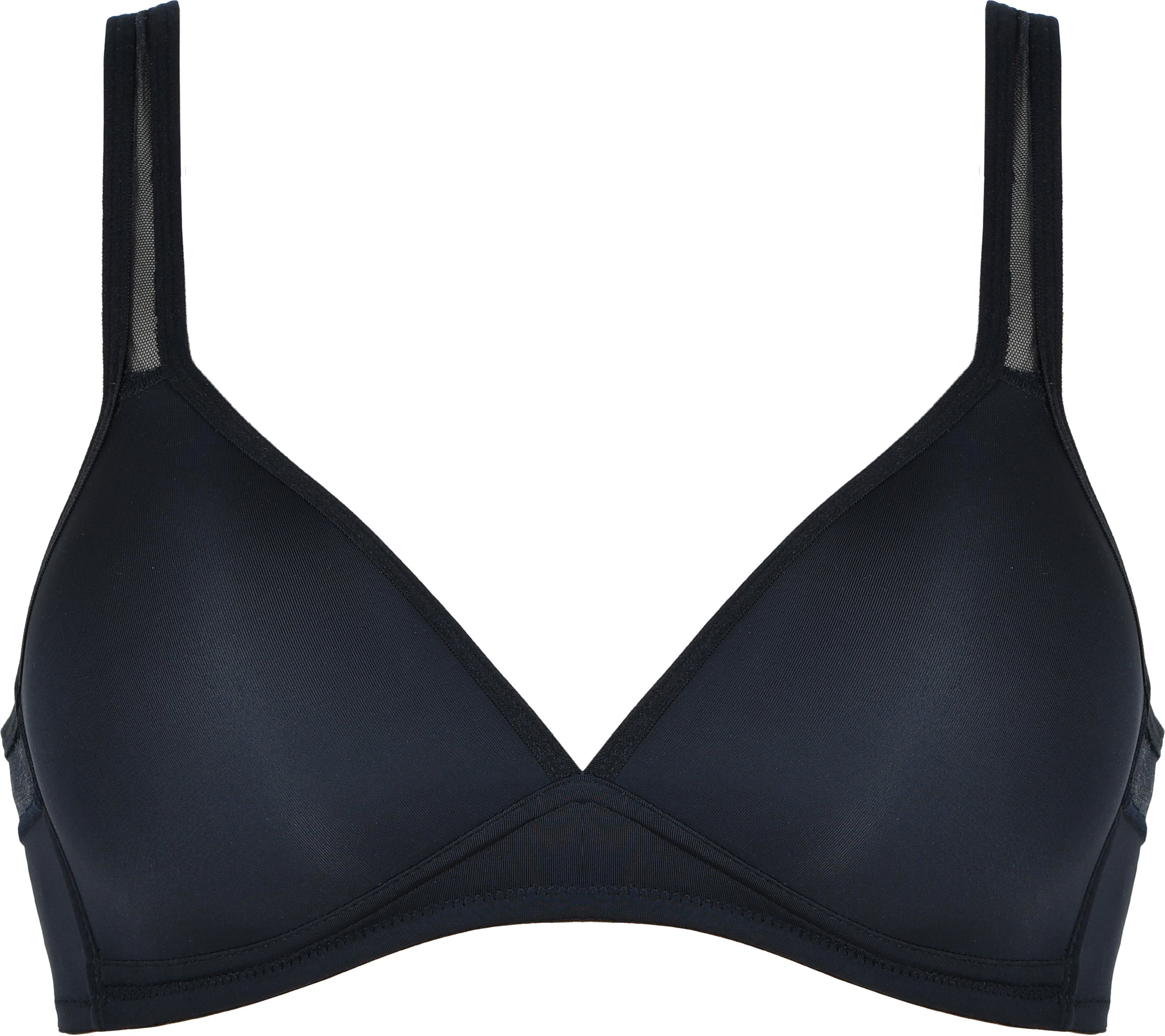 Voorzijde soft bh met mesh bandjes in de kleur zwart van het merk Naturana