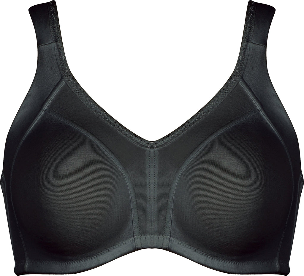 Voorzijde productafbeelding katoenen minimizer bh met side smoother in de kleur zwart van het merk Naturana