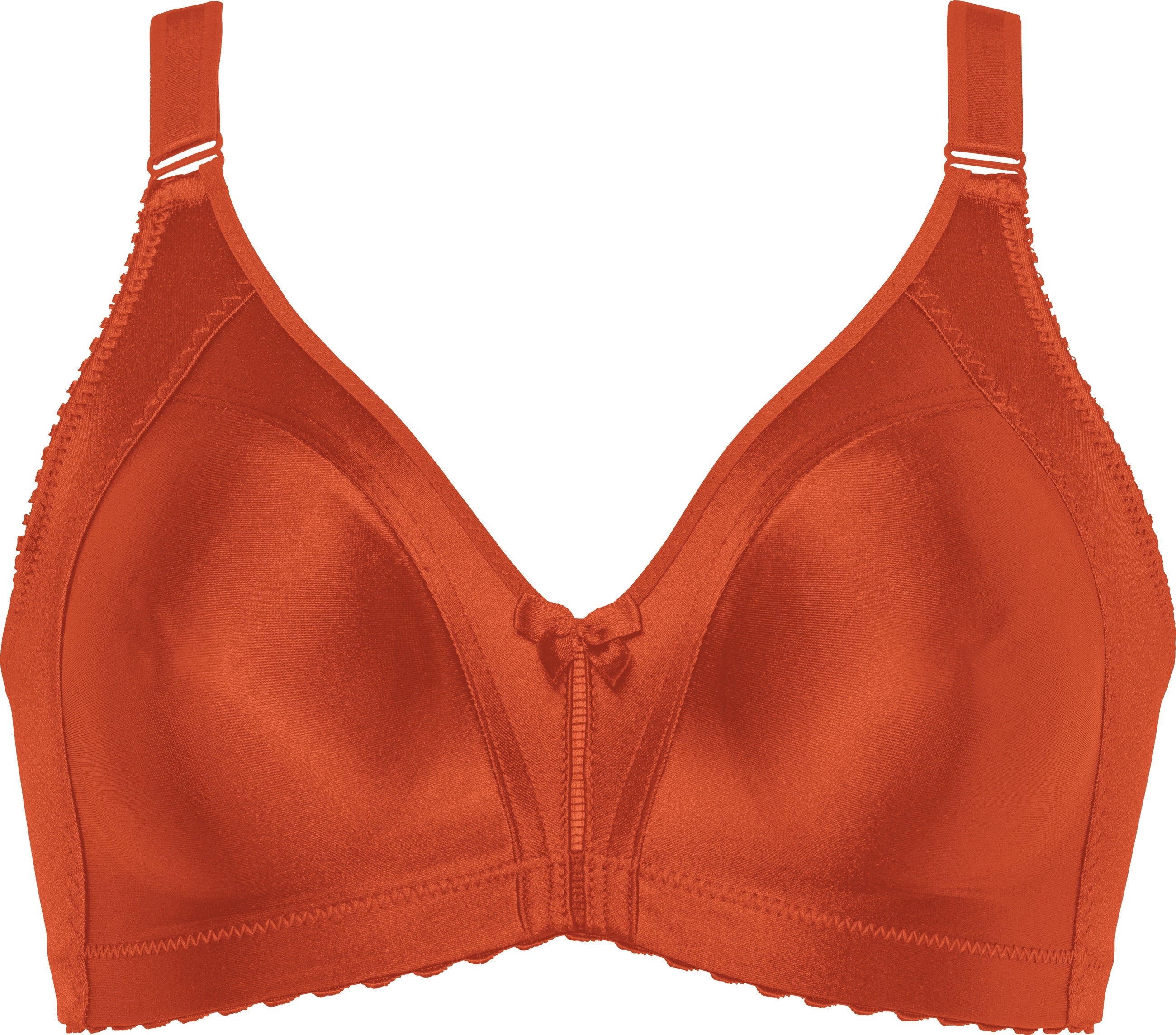 Voorzijde productafbeelding minimizer bh met glanzend patroon in de kleur orange saffron van het merk Naturana