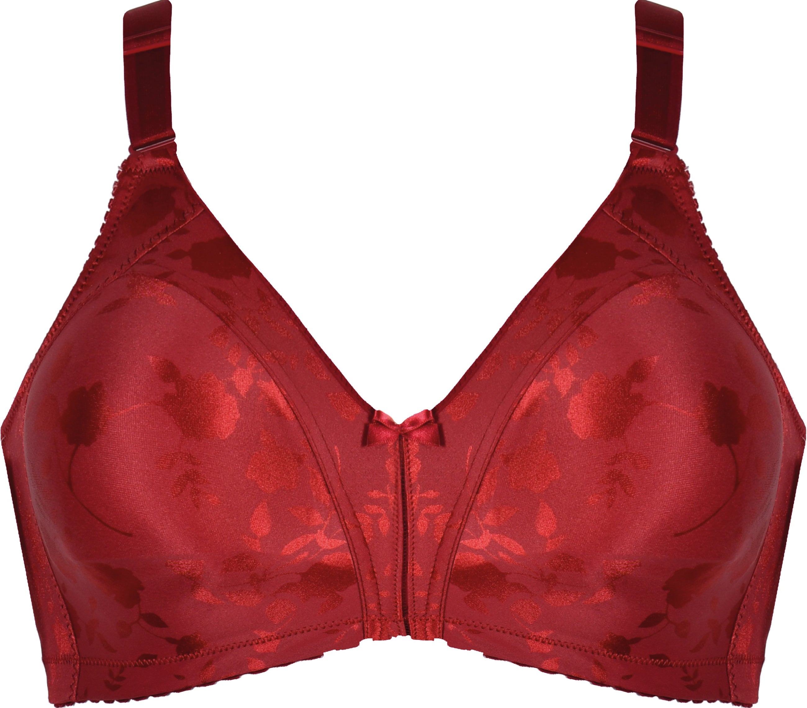 Voorzijde productafbeelding minimizer bh met bloemenpatroon in de kleur Deep Claret van het merk Naturana