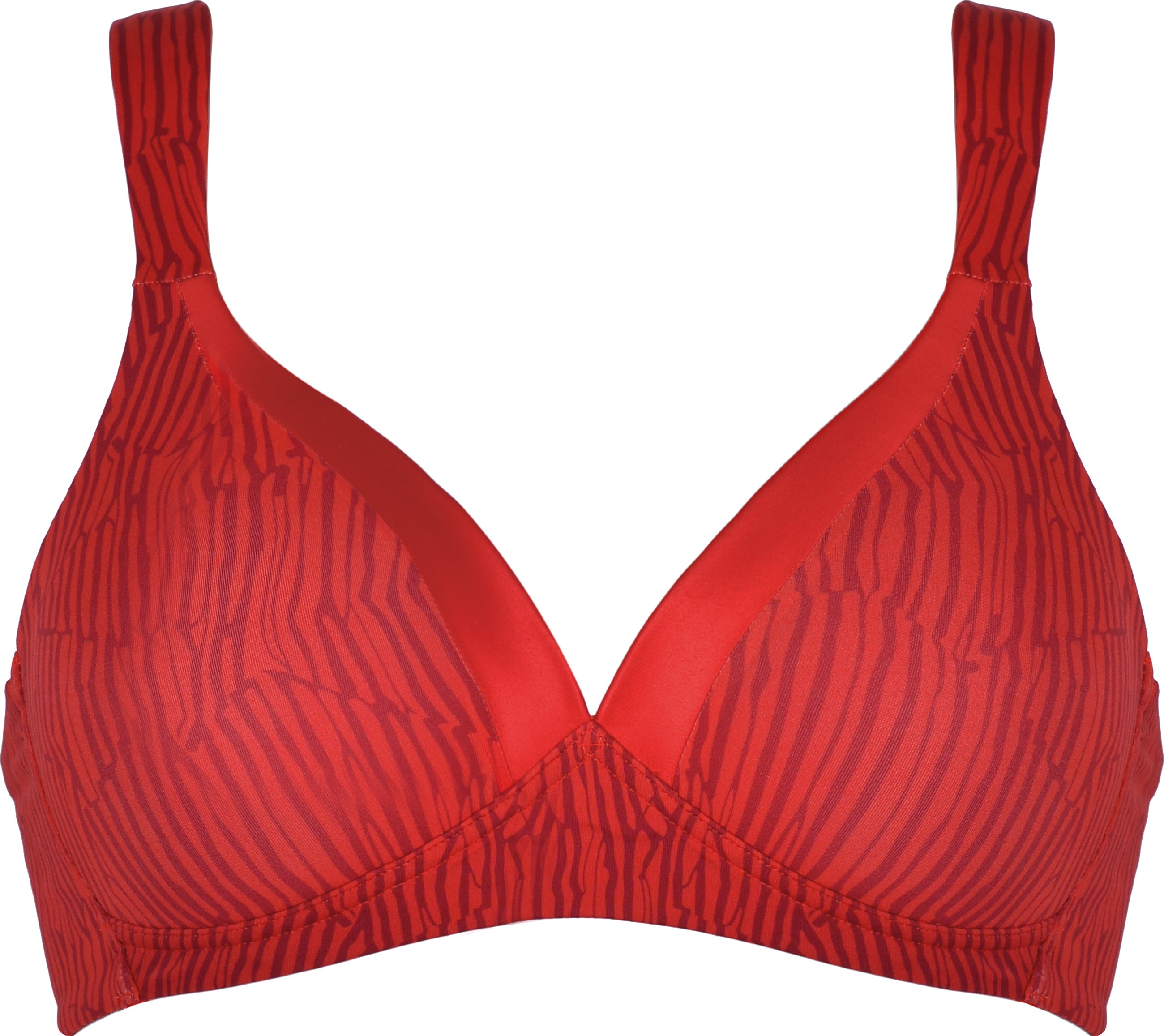 Voorzijde soft bh met glansband in de kleur negroni print van het merk Naturana