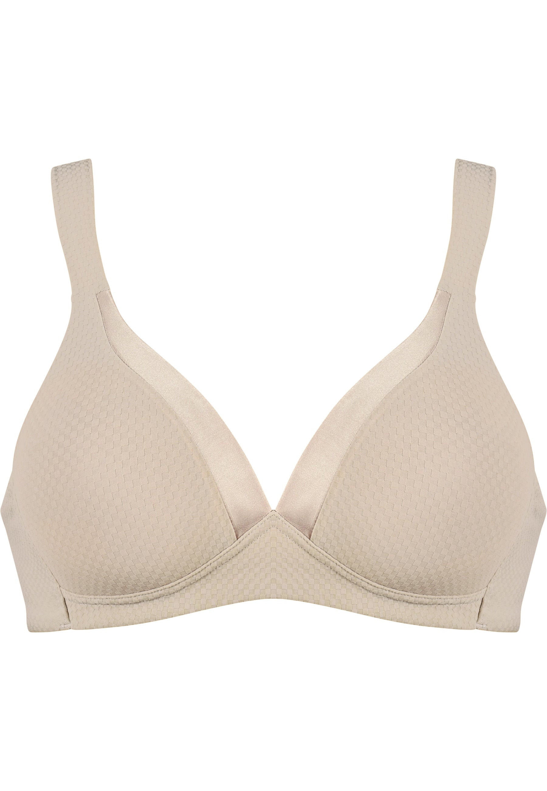 Voorzijde productafbeelding soft bh met glansband en patroon in de kleur beige van het merk Naturana