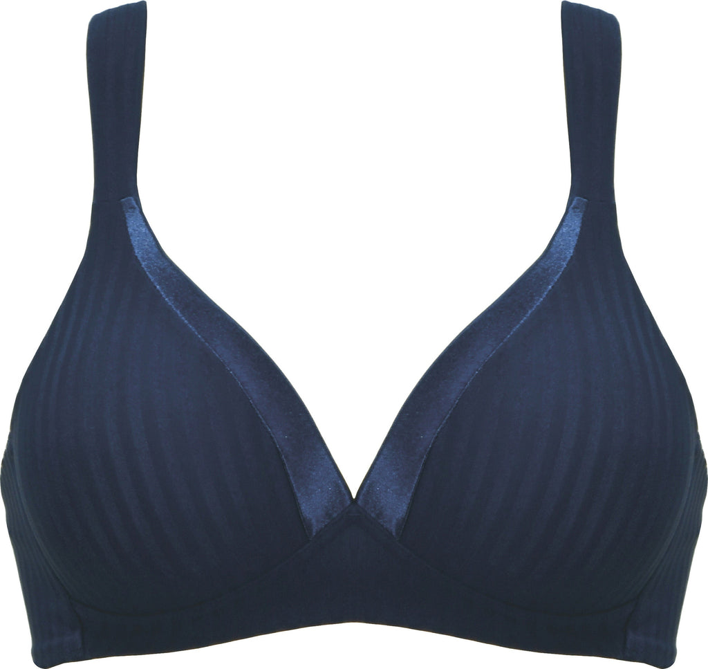 Voorzijde soft bh met strepen in de kleur navy van het merk Naturana