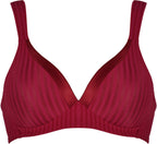 Voorzijde soft bh met strepen in de kleur burgundy van het merk Naturana