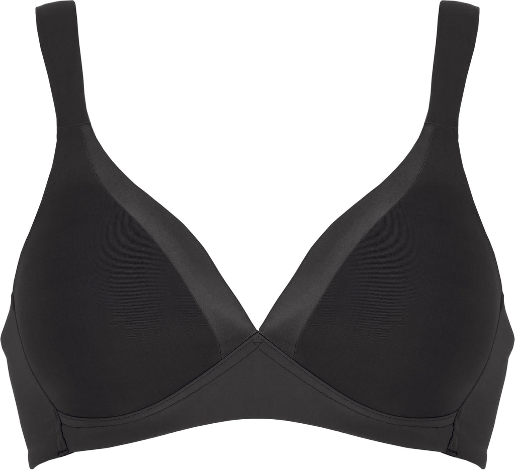 Voorzijde soft bh met glansband in de kleur zwart van het merk Naturana
