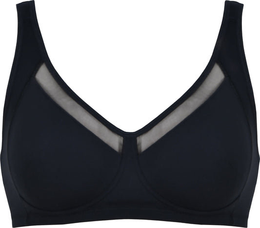 Voorzijde soft bh met mesh rand in de kleur zwart van het merk Naturana
