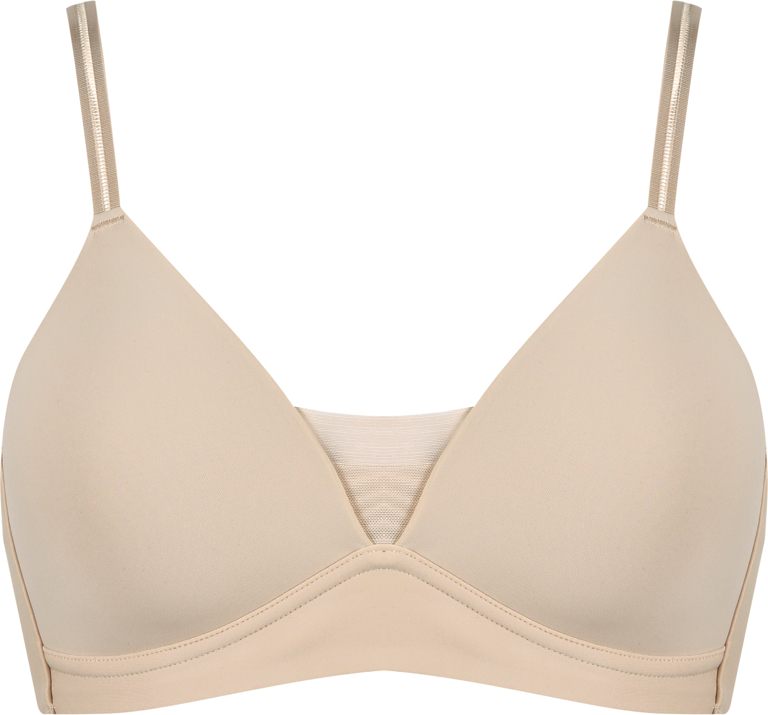 Voorzijde voorgevormde soft bh met mesh detail in de kleur beige van het merk Naturana