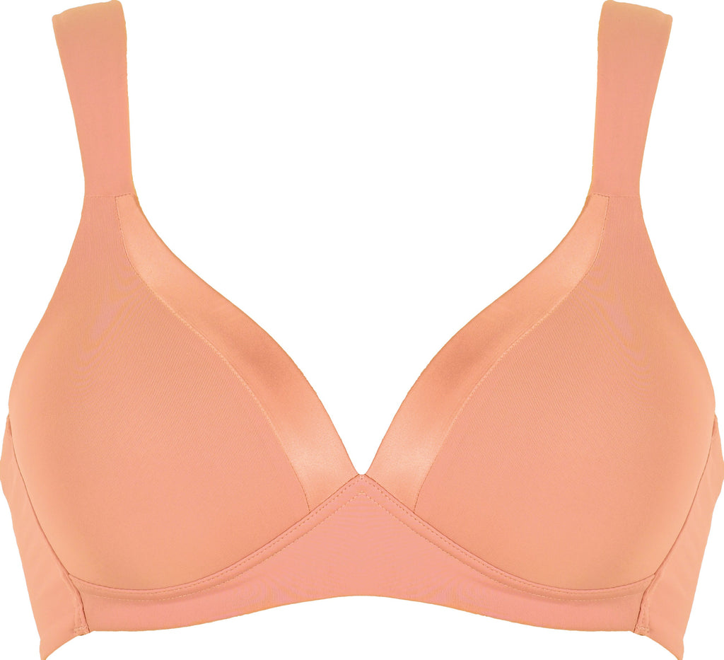 Voorzijde soft bh met glansband in de kleur peach pink van het merk Naturana