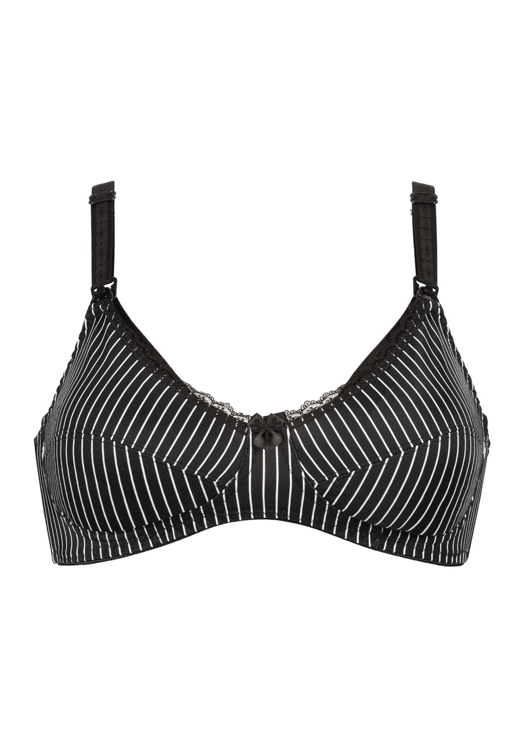 Voorzijde productafbeelding voedingsbh met strepen in de kleur zwart wit van het merk Naturana