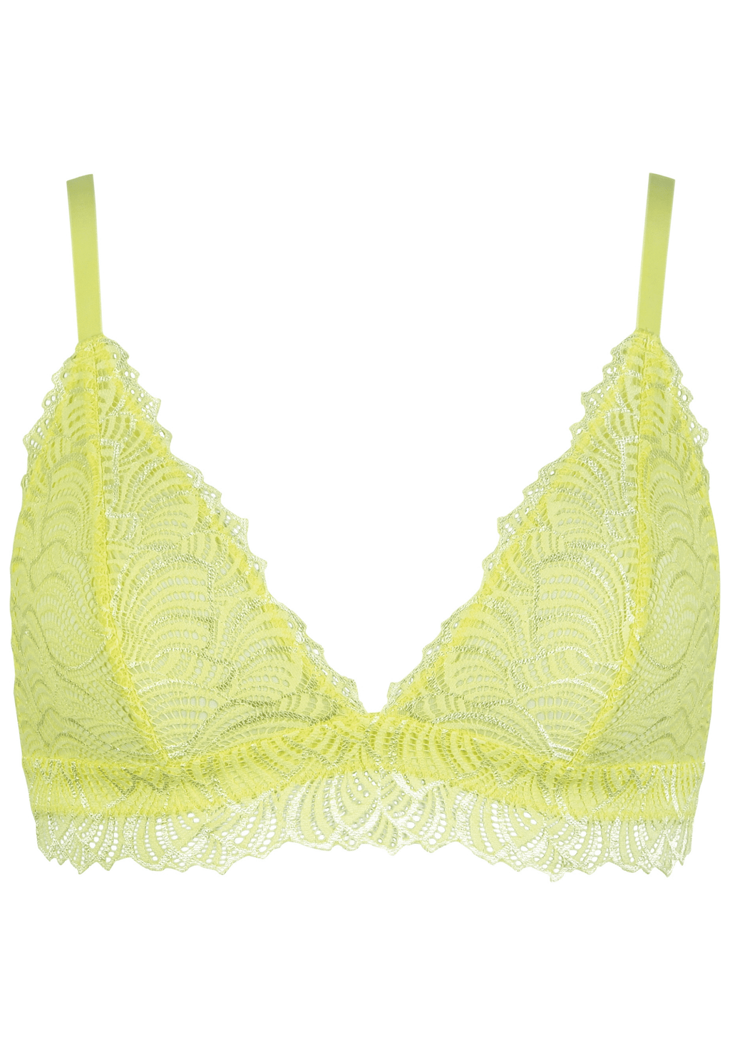 Voorzijde productafbeelding bralette met kant in de kleur sunny lime van het merk Naturana