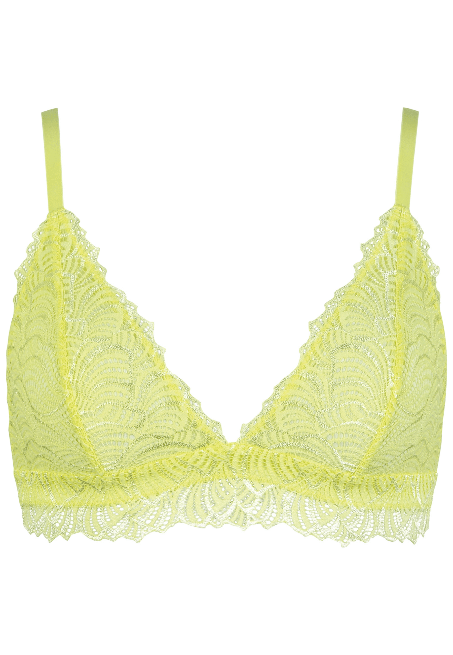 Voorzijde productafbeelding bralette met kant in de kleur sunny lime van het merk Naturana