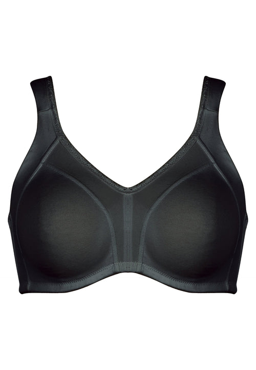 Voorzijde productafbeelding katoenen minimizer bh met side smoother in de kleur zwart van het merk Naturana