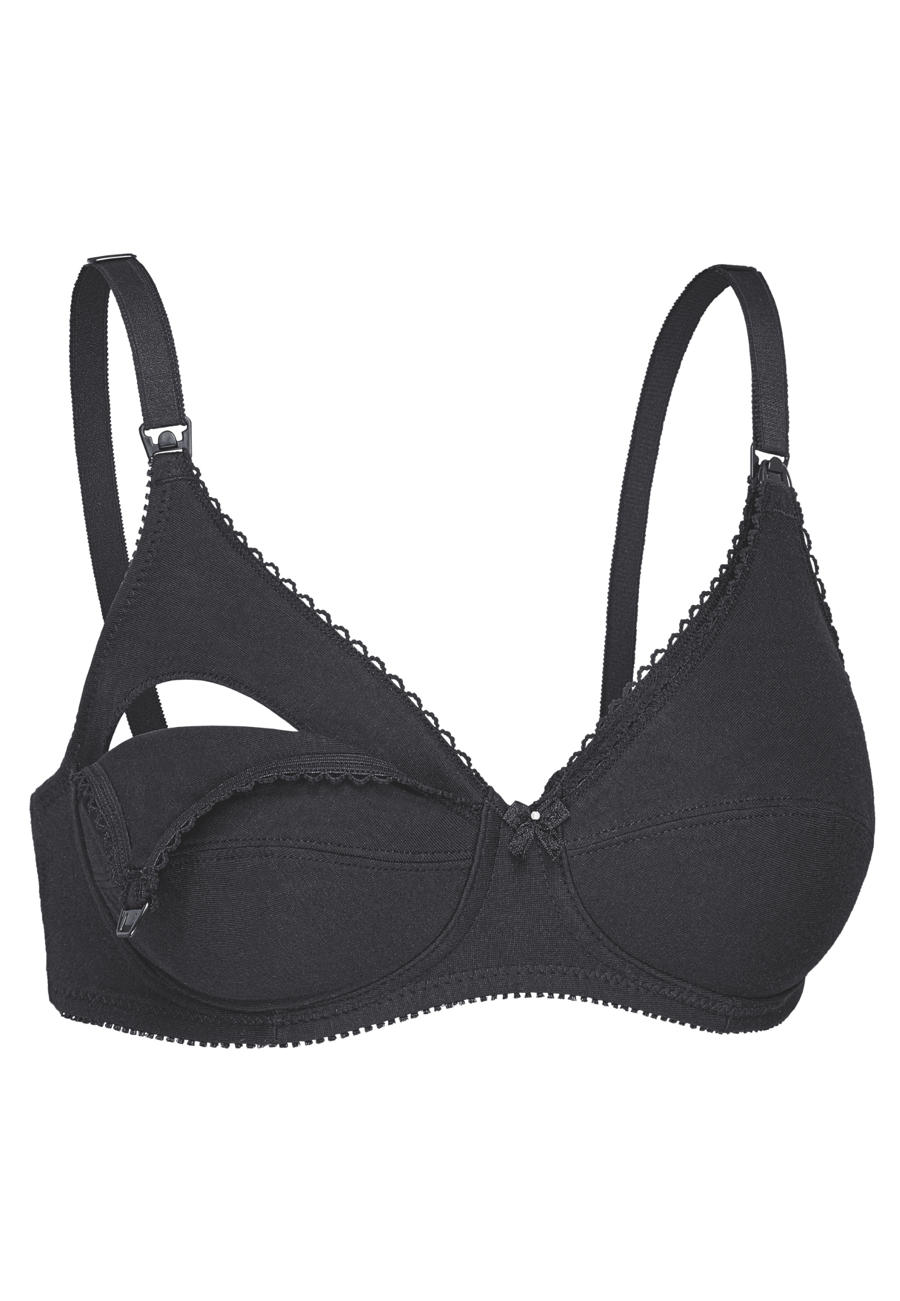 Zijde productafbeelding katoenen voedingsbh in de kleur zwart van het merk Naturana