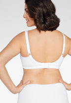 Achterzijde van vrouw die de minimizer bh met side smoother in de kleur wit van het merk Naturana draagt