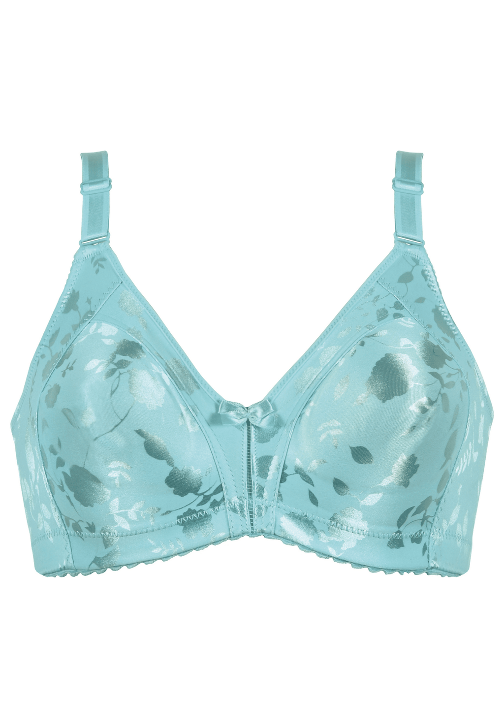 Voorzijde productafbeelding minimizer bh met bloemenpatroon in de kleur aquamarine van het merk Naturana
