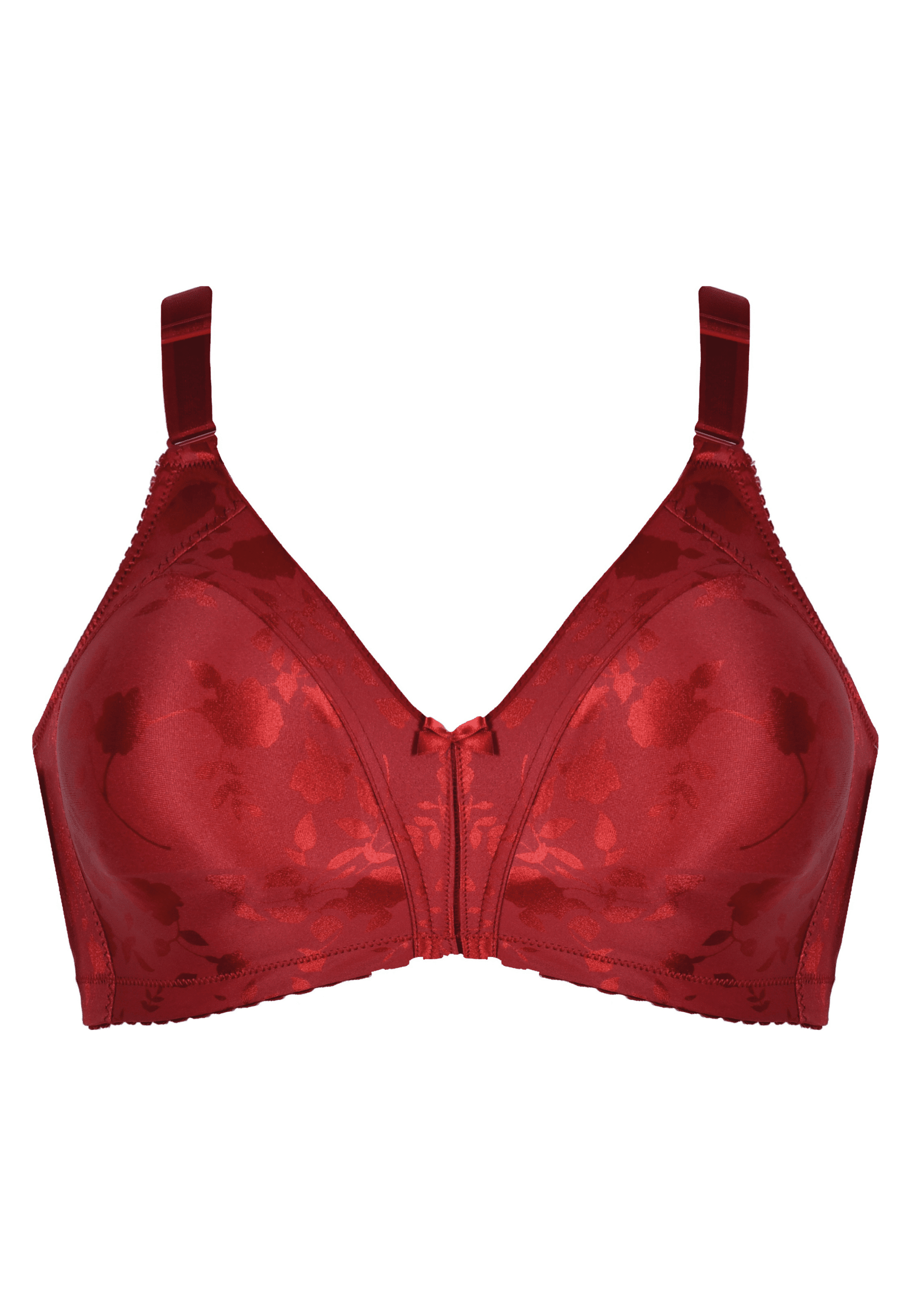 Voorzijde productafbeelding minimizer bh met bloemenpatroon in de kleur deep claret van het merk Naturana