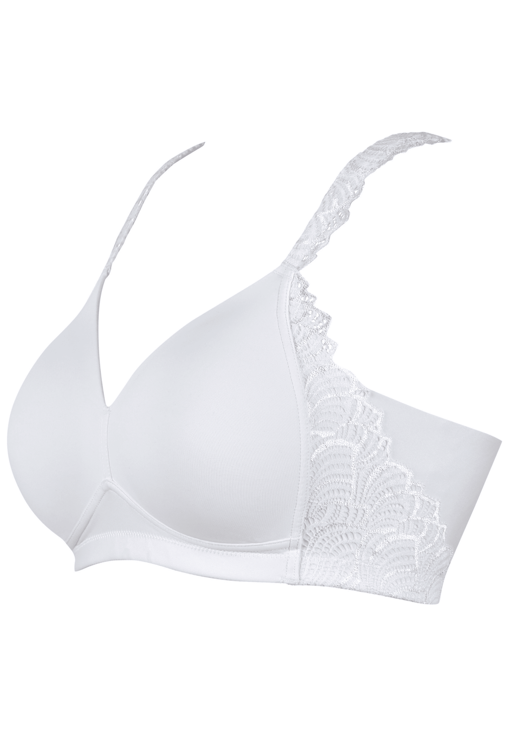 Zijde productafbeelding side smoother bh met gerecycled kant in de kleur ecru van het merk Naturana