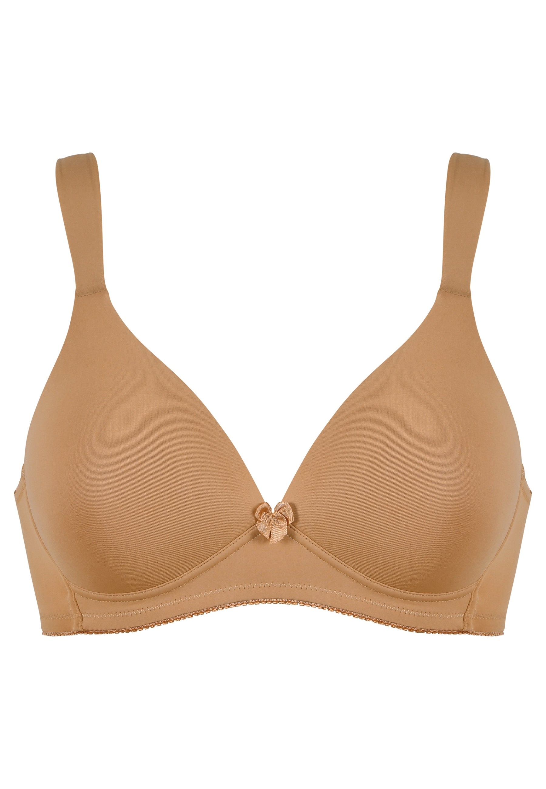 Voorzijde productafbeelding soft bh met brede bandjes in de kleur caramel van het merk Naturana