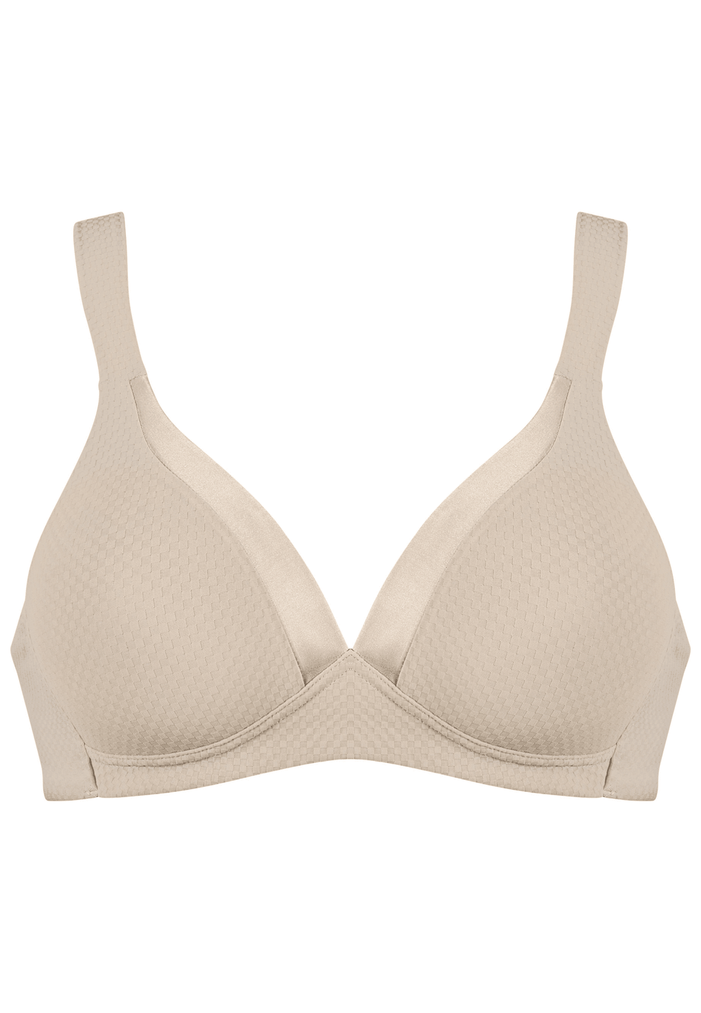 Voorzijde productafbeelding soft bh met glansband en patroon in de kleur beige van het merk Naturana